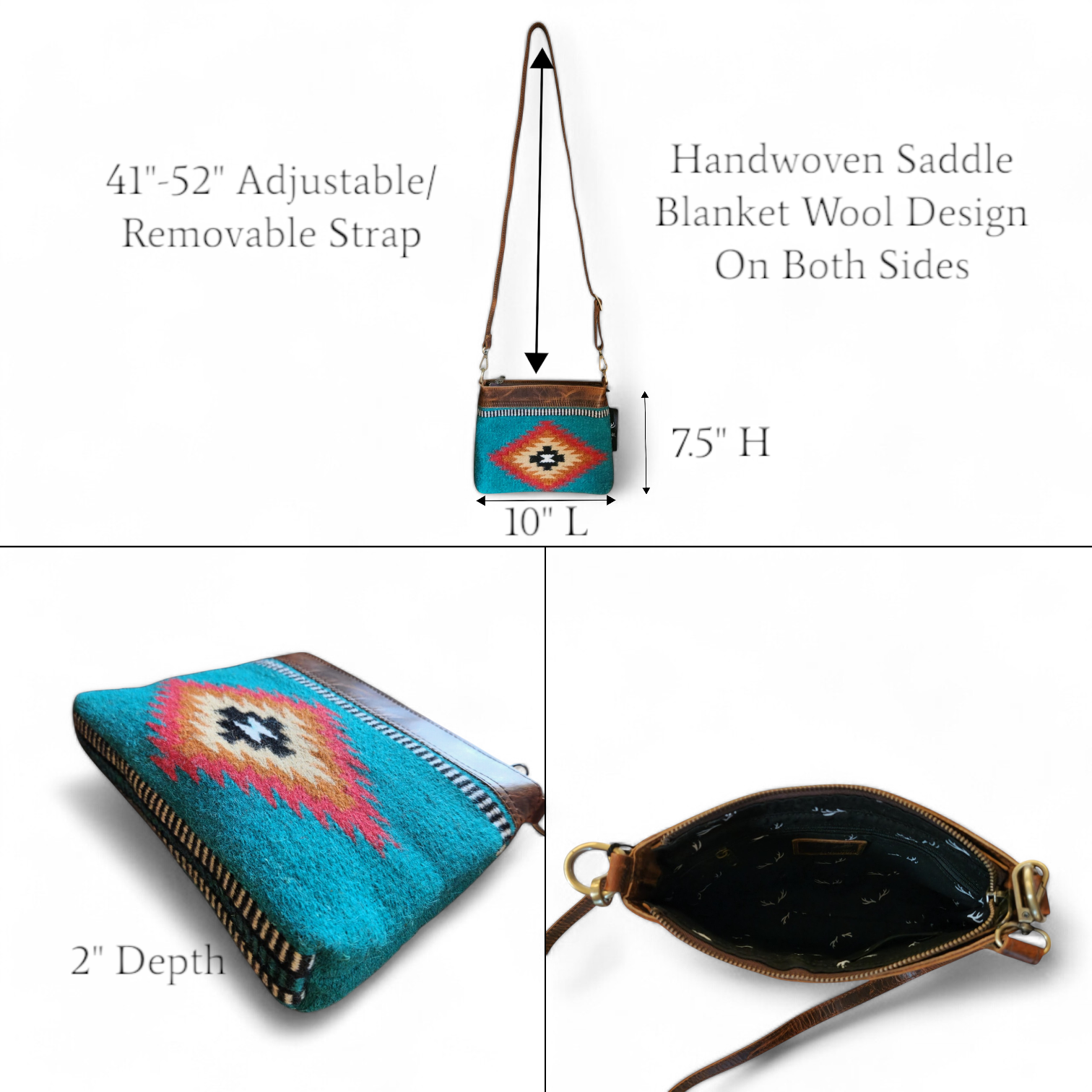 Kelsey Handcrafted Saddle Blanket And Vintage Leather Crossbody - Ranch Junkie Mercantile LLC