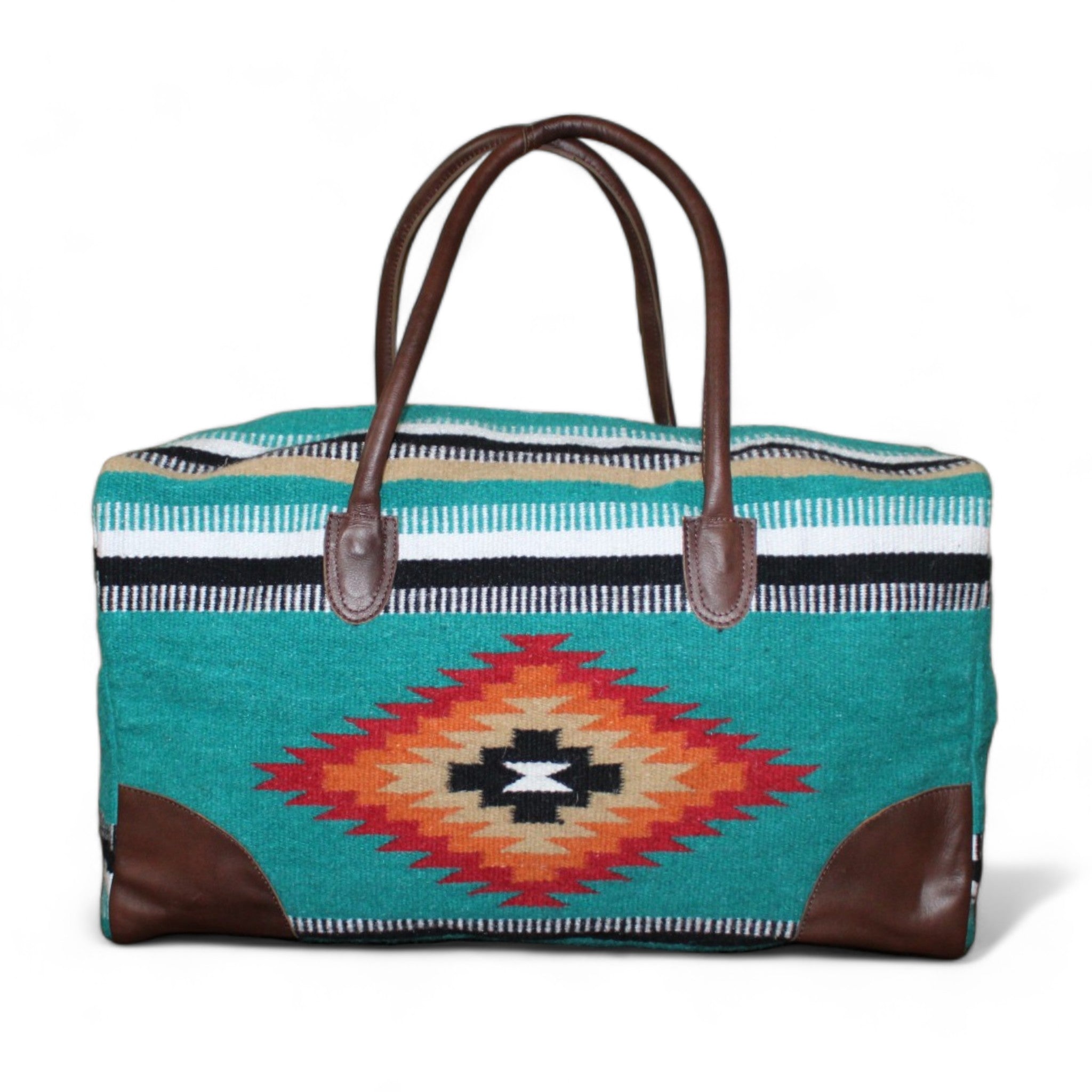 Aztec Large Weekender Southwestern Duffel Bag Kelsey Saddle Blanket Bag 100% Leather Handles - Ranch Junkie Mercantile LLC