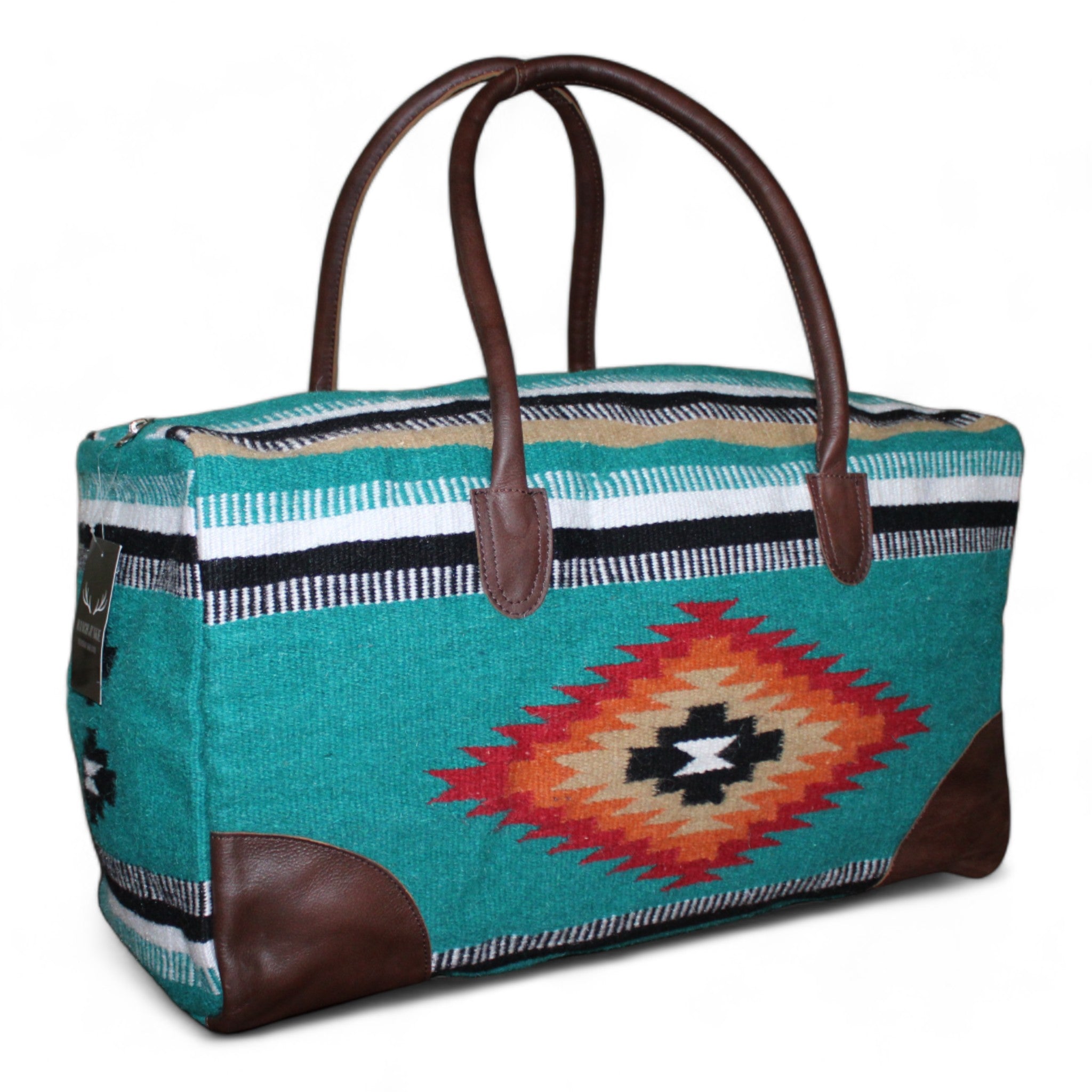 Aztec Large Weekender Southwestern Duffel Bag Kelsey Saddle Blanket Bag 100% Leather Handles - Ranch Junkie Mercantile LLC