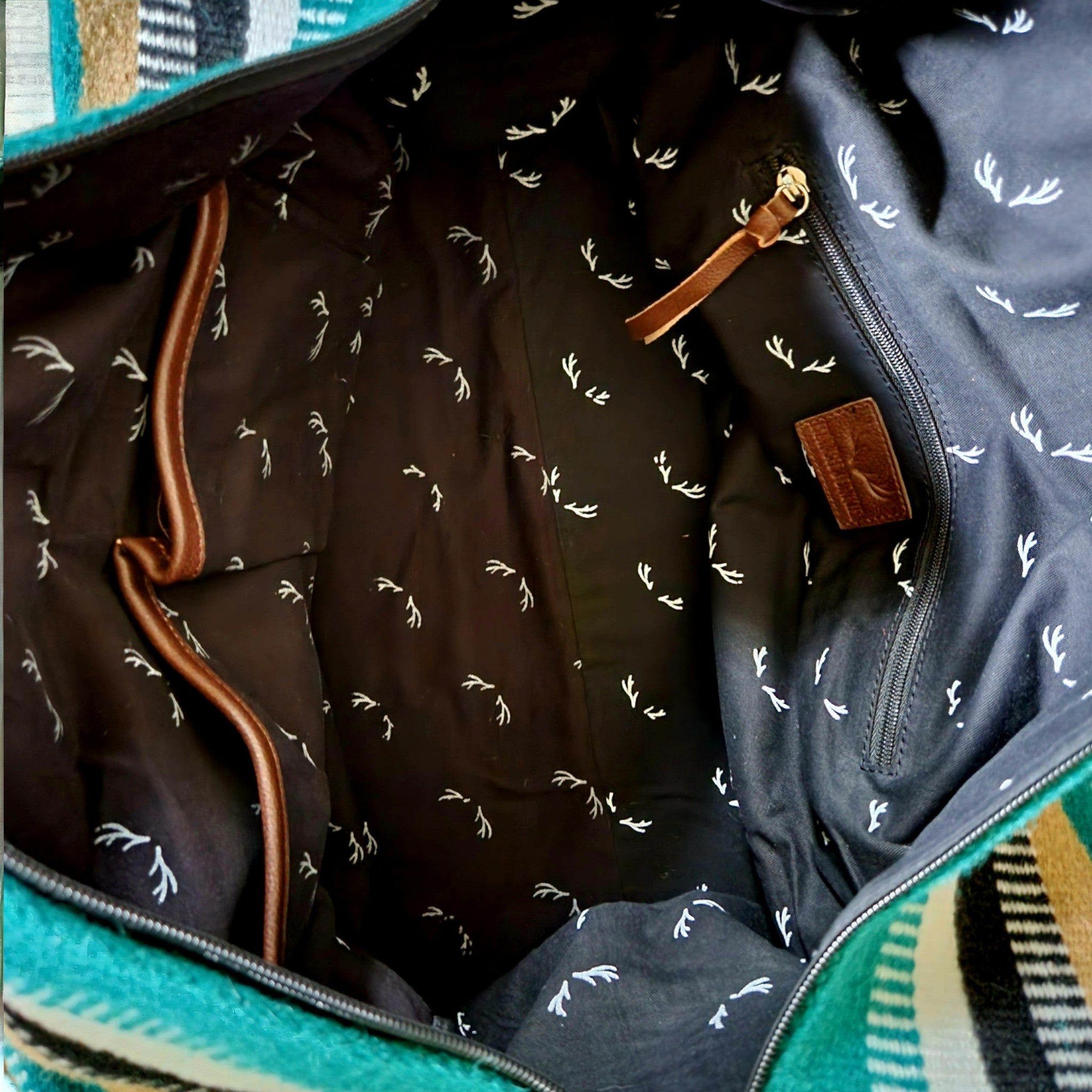 Aztec Large Weekender Southwestern Duffel Bag Kelsey Saddle Blanket Bag 100% Leather Handles - Ranch Junkie Mercantile LLC