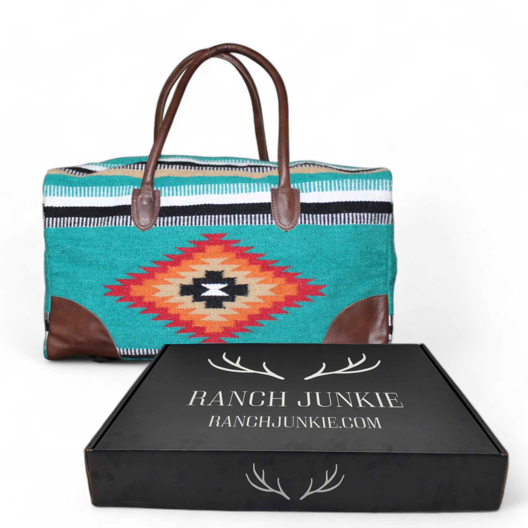Aztec Large Weekender Southwestern Duffel Bag Kelsey Saddle Blanket Bag 100% Leather Handles - Ranch Junkie Mercantile LLC