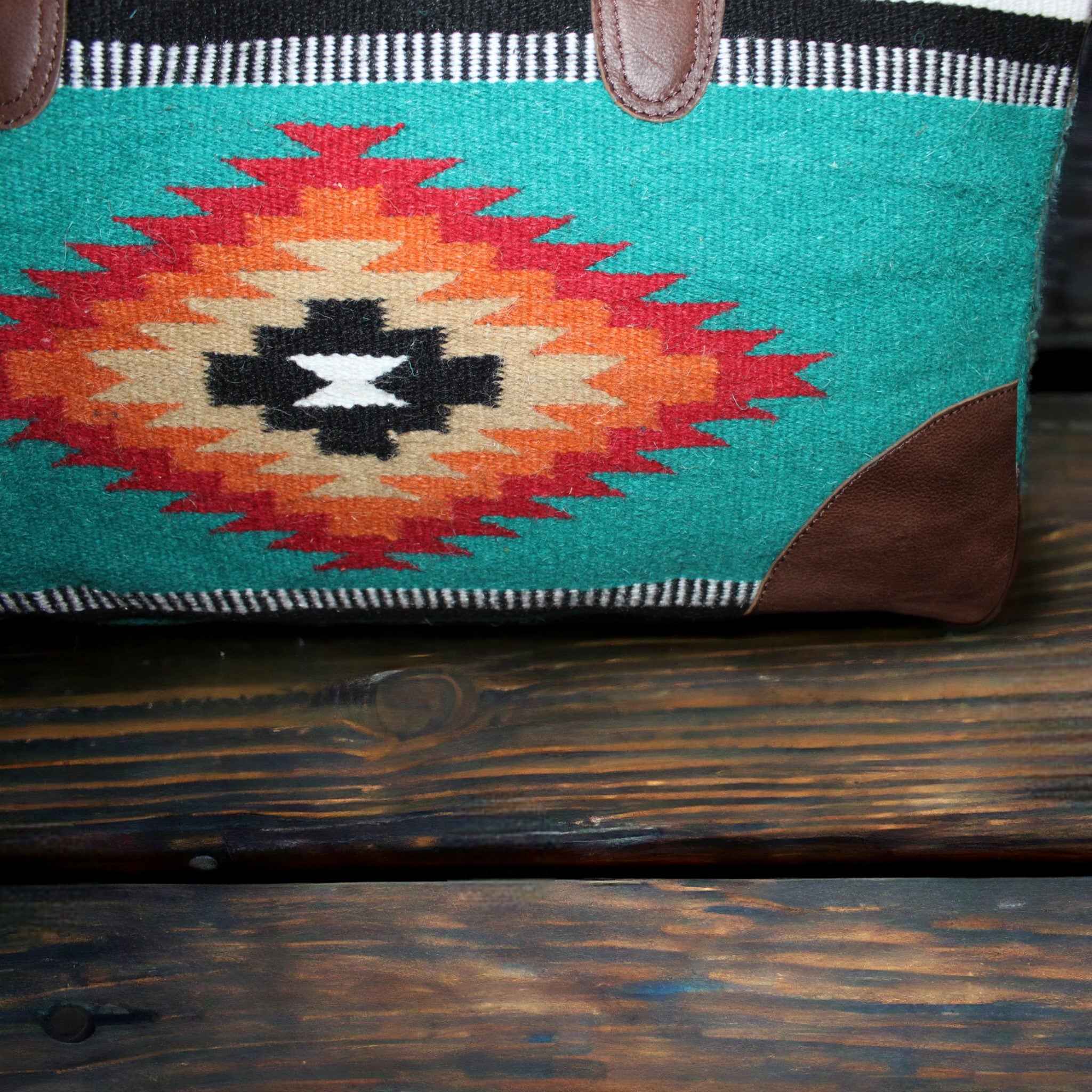 Aztec Large Weekender Southwestern Duffel Bag Kelsey Saddle Blanket Bag 100% Leather Handles - Ranch Junkie Mercantile LLC