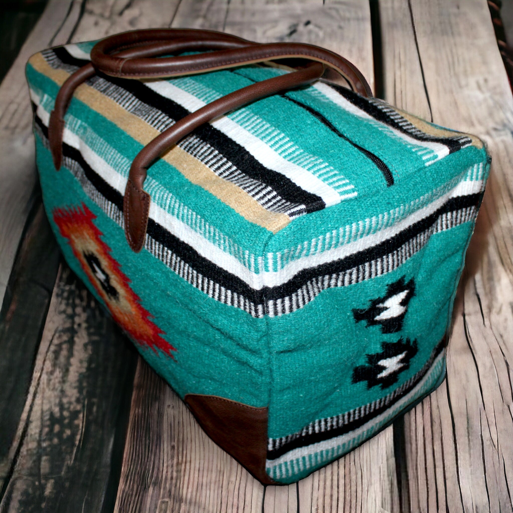 Aztec Large Weekender Southwestern Duffel Bag Kelsey Saddle Blanket Bag 100% Leather Handles - Ranch Junkie Mercantile LLC
