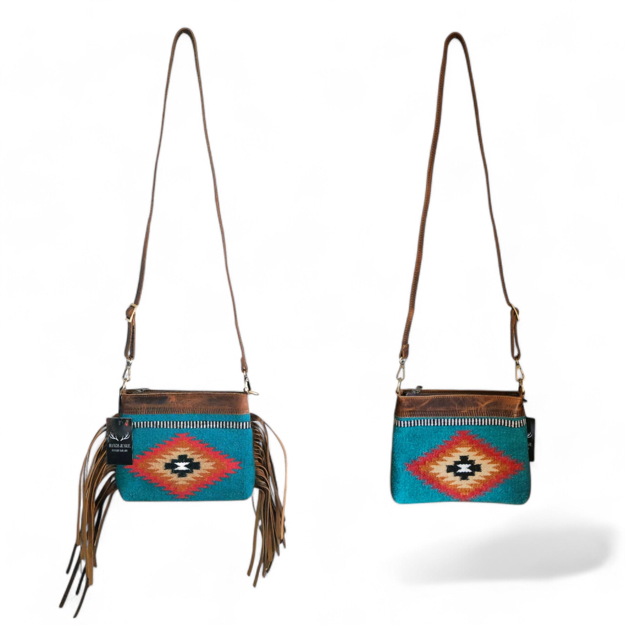 Kelsey Handcrafted Saddle Blanket And Vintage Leather Crossbody - Ranch Junkie Mercantile LLC