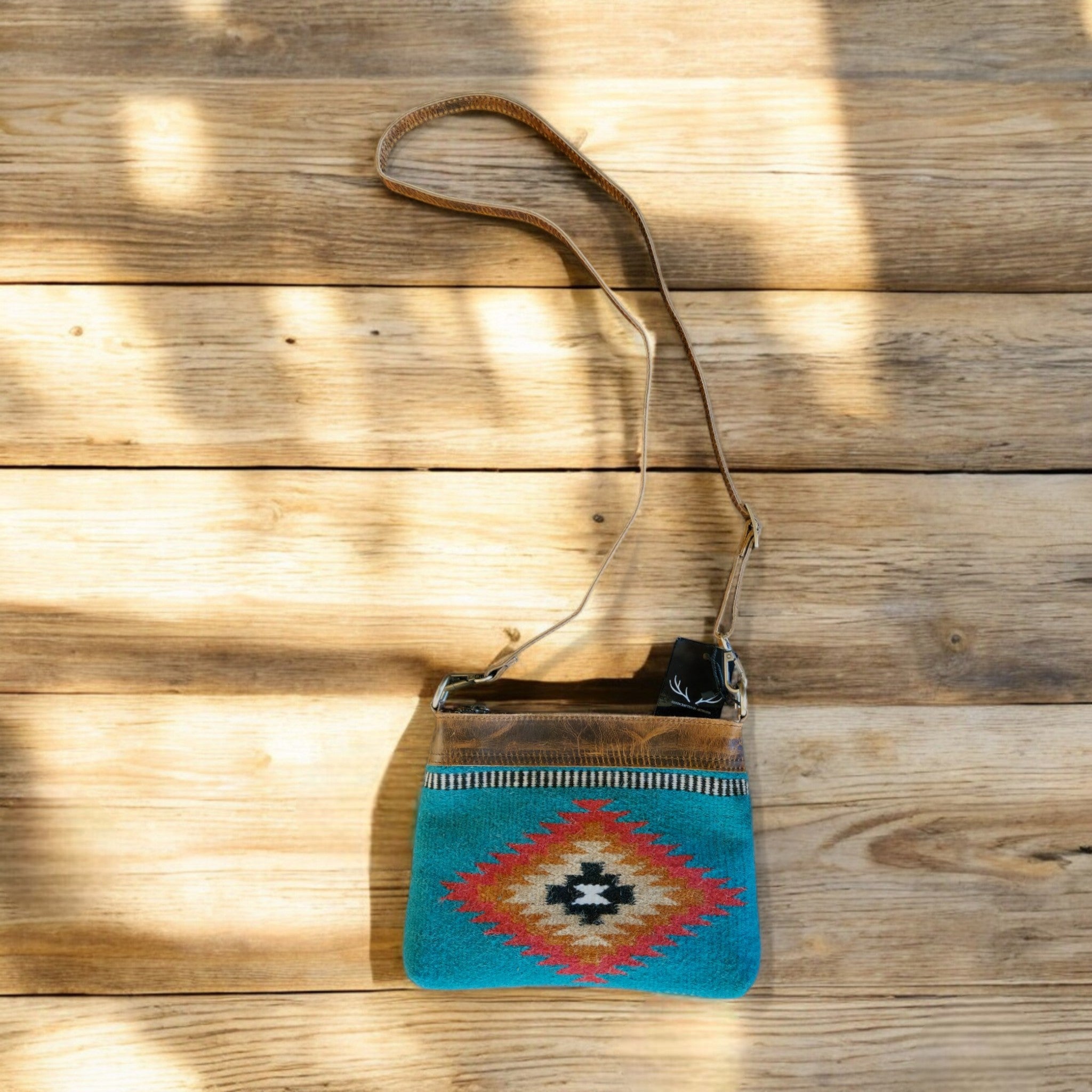 Kelsey Handcrafted Saddle Blanket And Vintage Leather Crossbody - Ranch Junkie Mercantile LLC