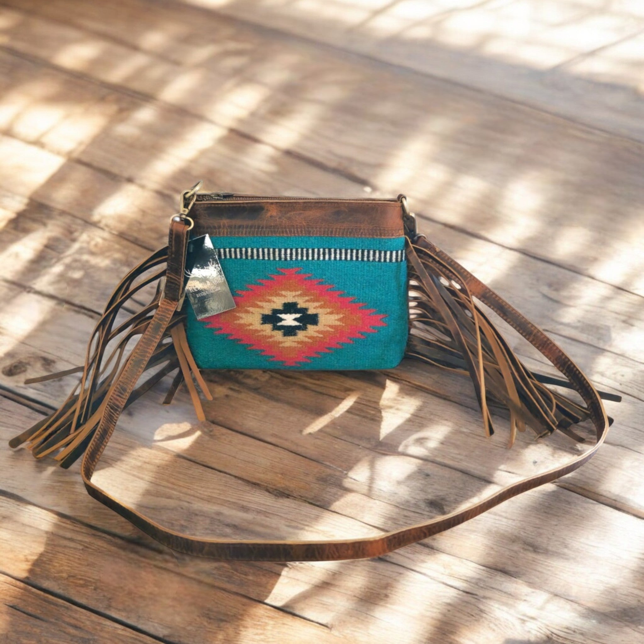 Kelsey Handcrafted Saddle Blanket And Vintage Leather Crossbody - Ranch Junkie Mercantile LLC