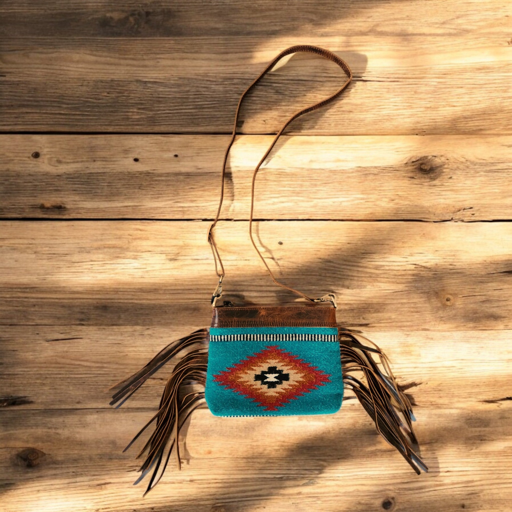 Kelsey Handcrafted Saddle Blanket And Vintage Leather Crossbody - Ranch Junkie Mercantile LLC