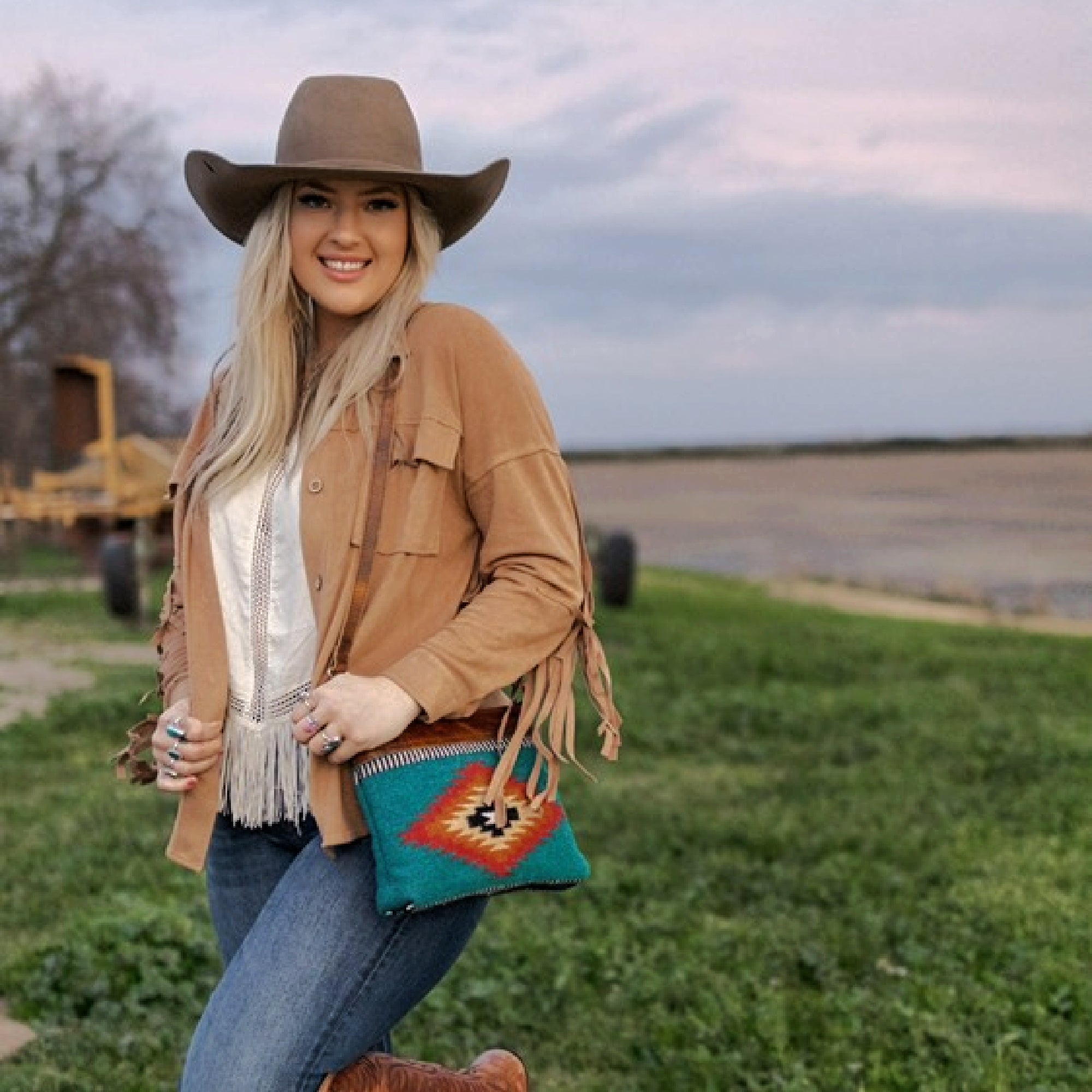 Kelsey Handcrafted Saddle Blanket And Vintage Leather Crossbody - Ranch Junkie Mercantile LLC