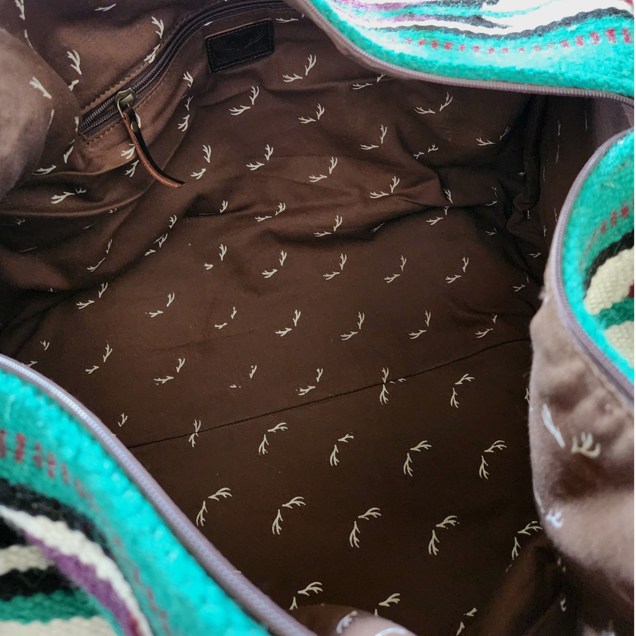 Boho Aztec Large Weekender Southwestern Duffel Bag Maren Saddle Blanket Bag 100% Leather Handles - Ranch Junkie Mercantile LLC