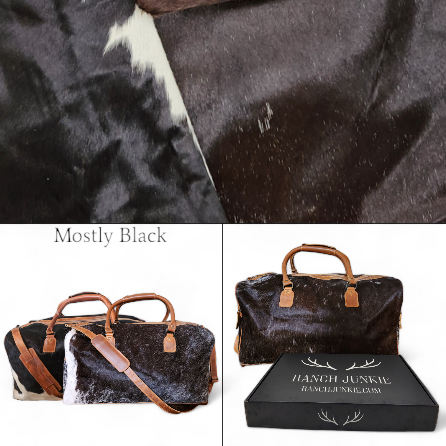 Genuine Cowhide Duffel Bag The Highlands Large Black Cowhide Duffel - Ranch Junkie Mercantile LLC