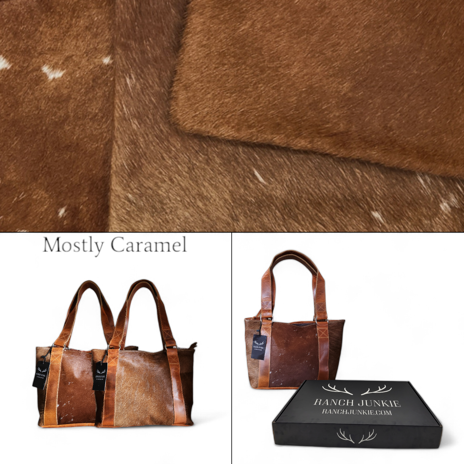 Bundle Deal Highlands Cowhide Tote Purse Saddle + Envelope Cowhide Large Wallet Saddle - Ranch Junkie Mercantile LLC