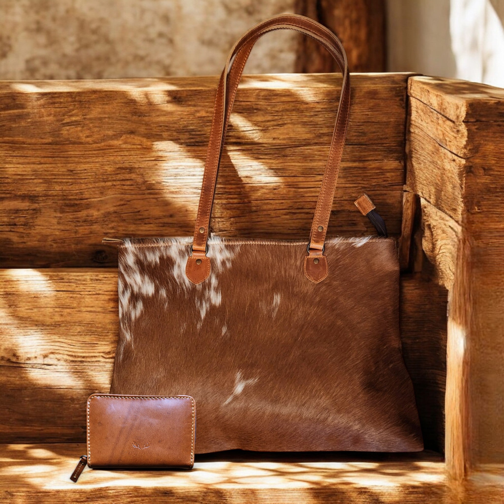 Bundle Deal Highlands Saddle Cowhide Large Tote + Credit Card Wallet - Ranch Junkie Mercantile LLC