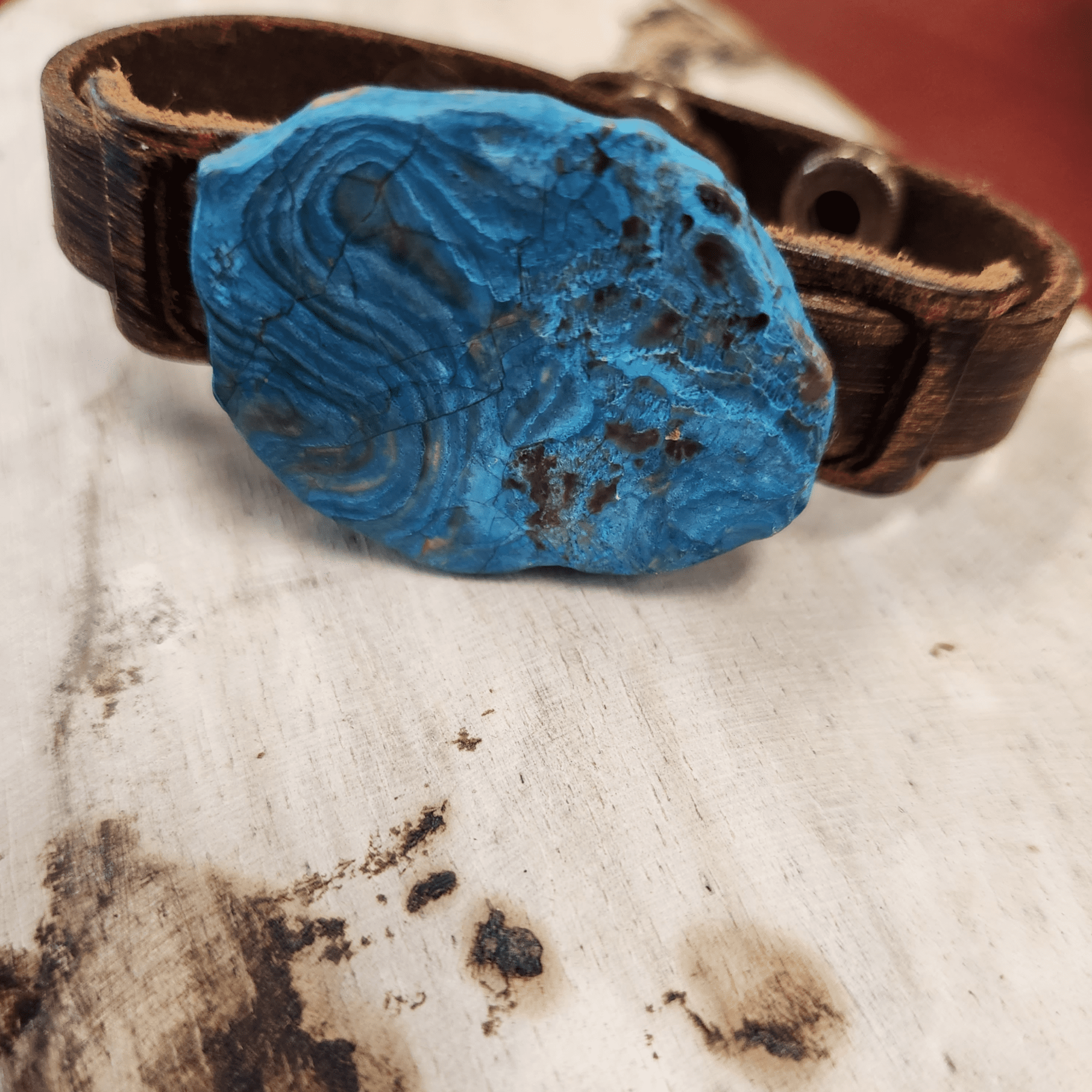 Ocean Agate Slab on Narrow Leather Cuff - Ranch Junkie Mercantile LLC