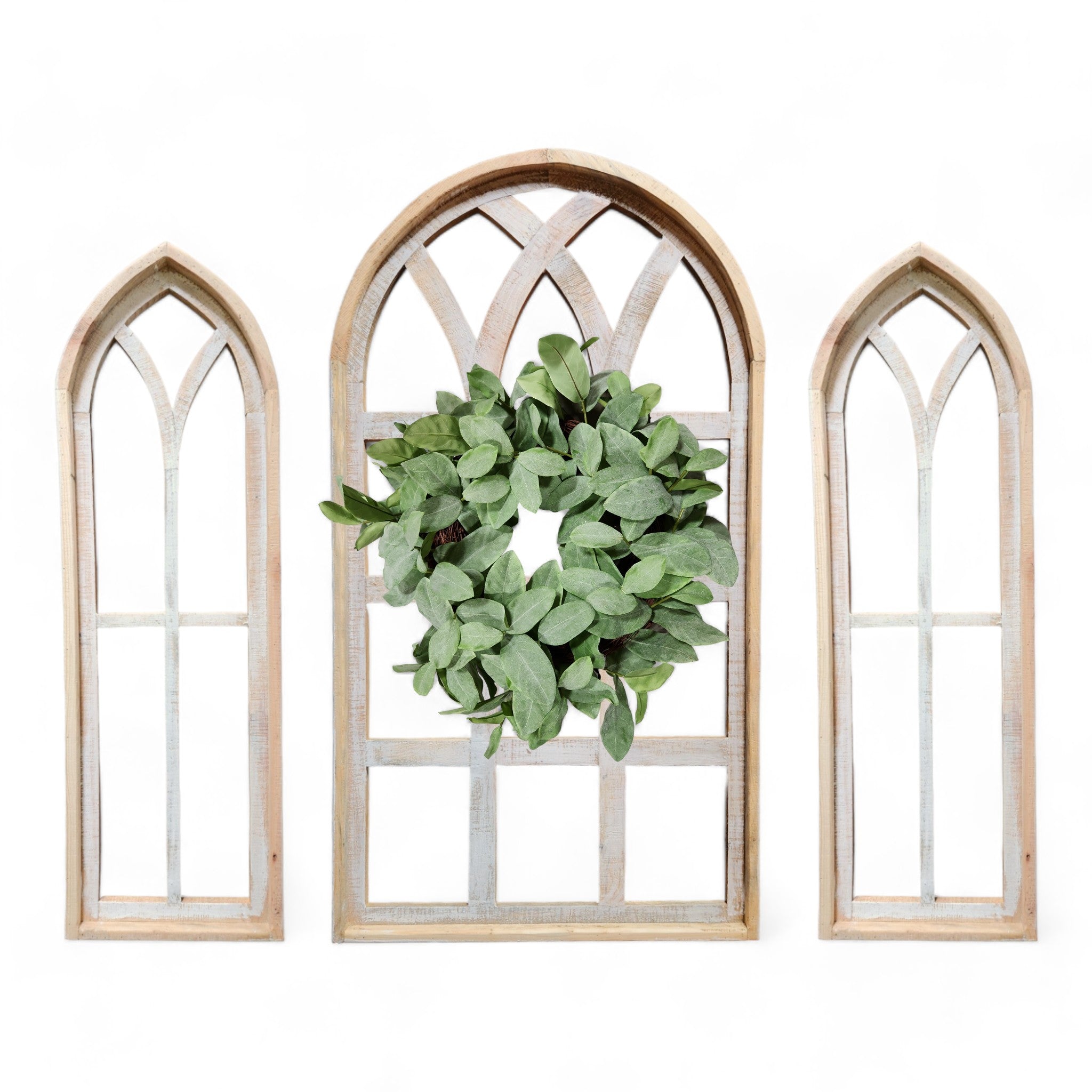 Set of 3 Farmhouse Wooden Paradise Window Collection Window Arches Farmhouse Wood Cathedrals - Ranch Junkie Mercantile LLC