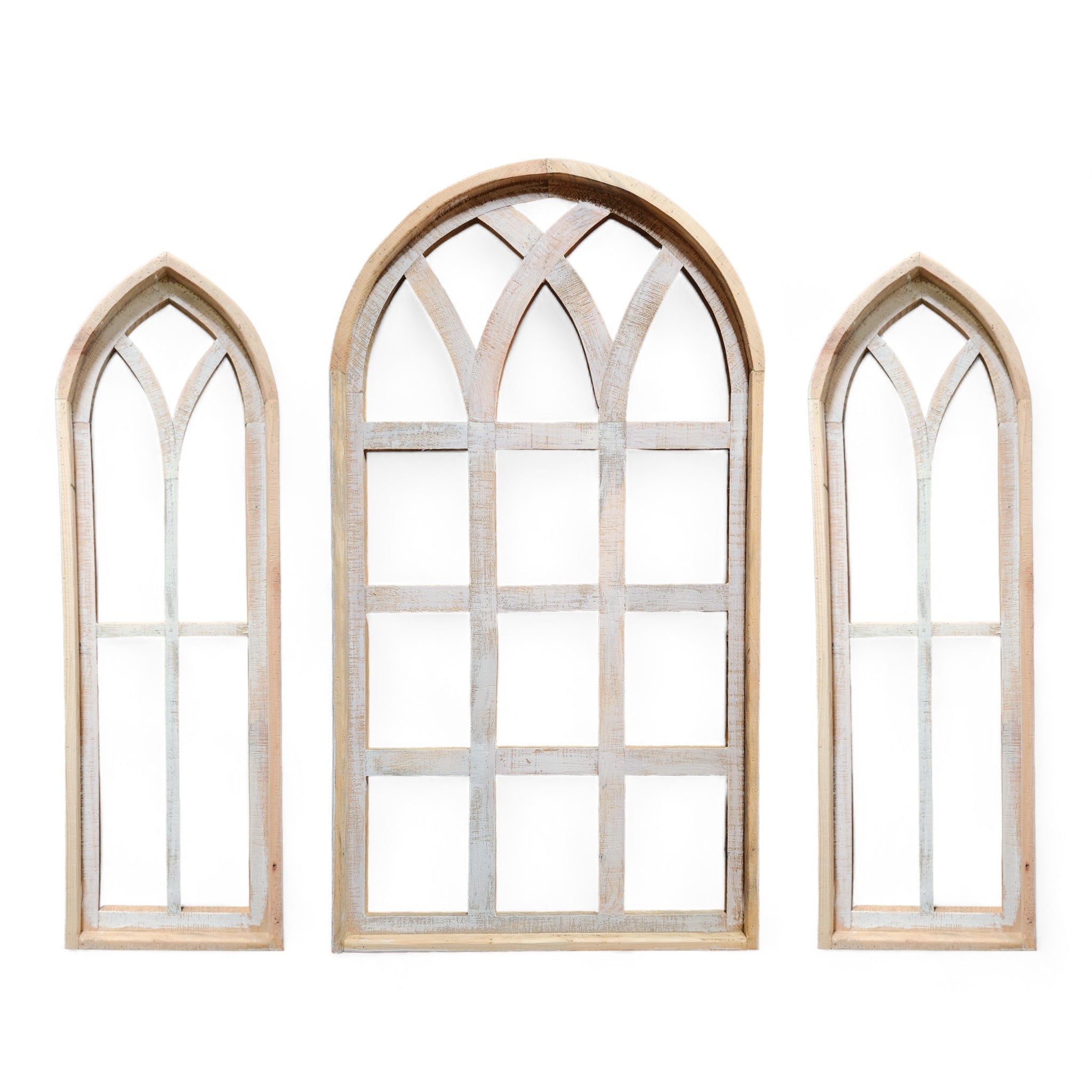 Set of 3 Farmhouse Wooden Paradise Window Collection Window Arches Farmhouse Wood Cathedrals - Ranch Junkie Mercantile LLC