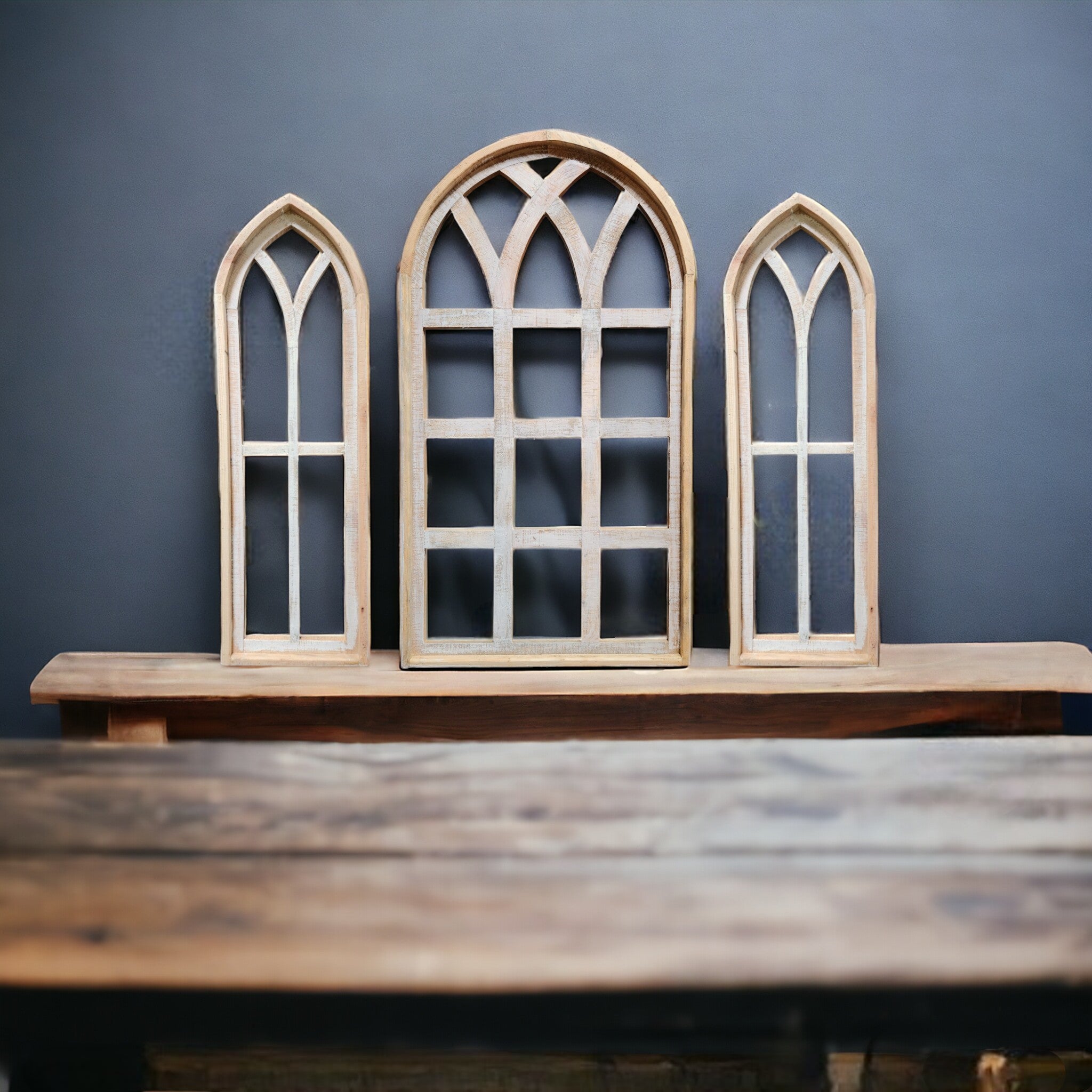 Set of 3 Farmhouse Wooden Paradise Window Collection Window Arches Farmhouse Wood Cathedrals - Ranch Junkie Mercantile LLC