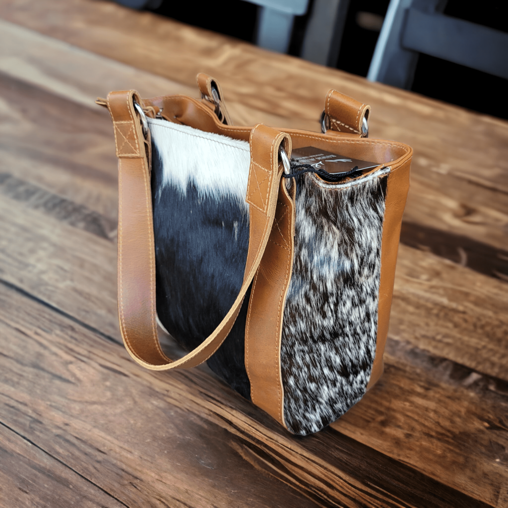 The Highlands Genuine Cowhide Tote Handbag Black White - Ranch Junkie Mercantile LLC