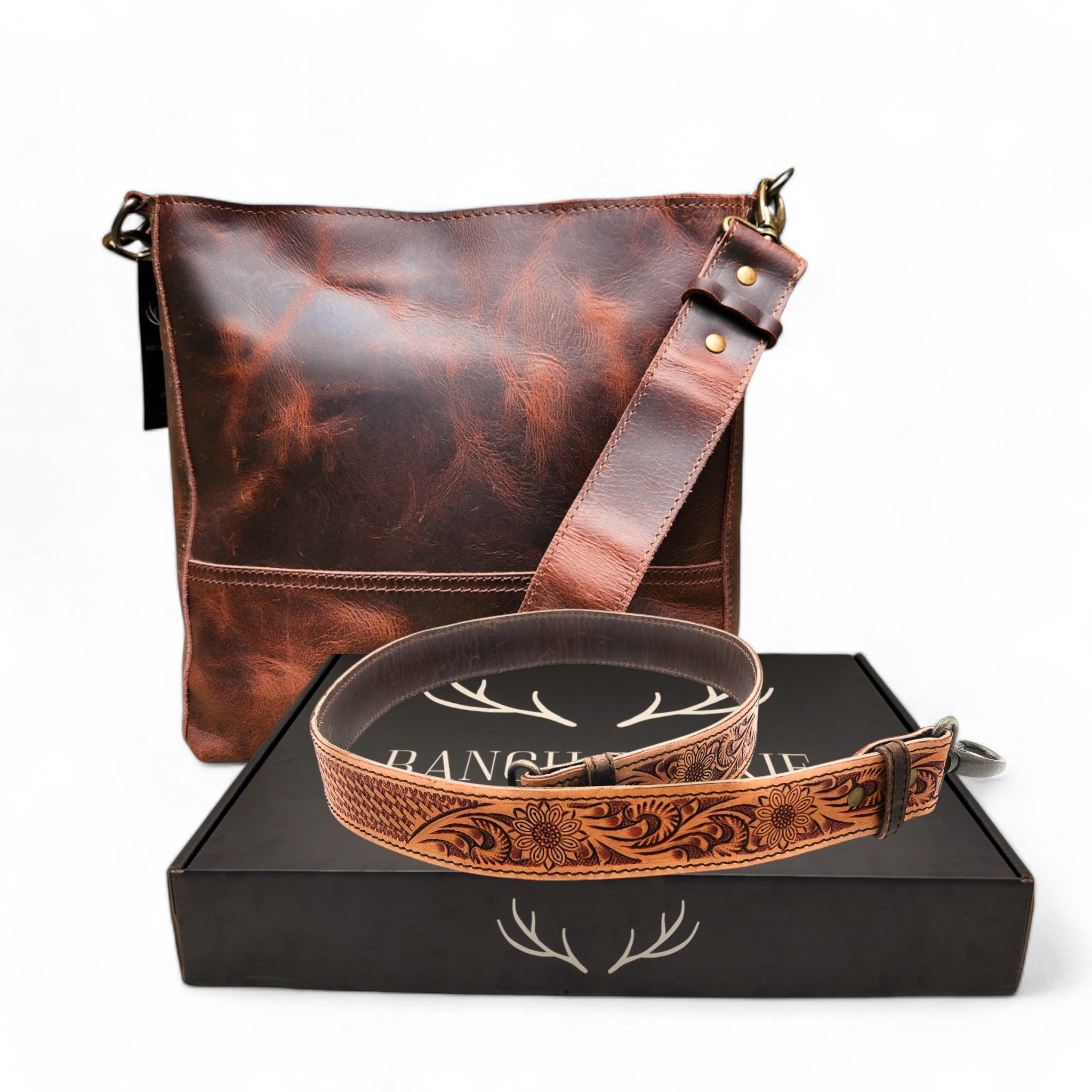 Rancho Detachable Belt Strap Bucket Purse Leather Handbag - Genuine Leather Purse - Ranch Junkie Mercantile LLC