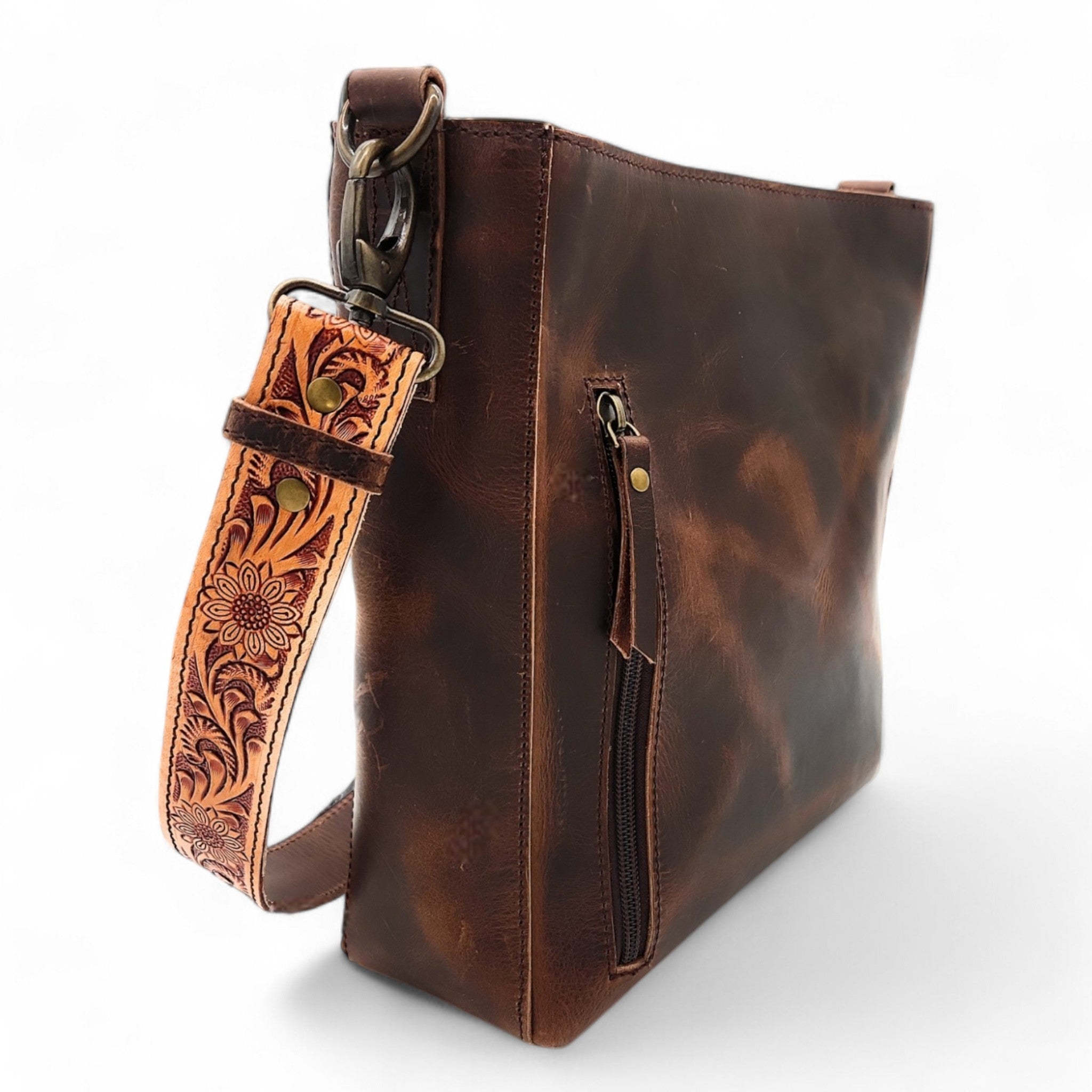 Rancho Detachable Belt Strap Bucket Purse Leather Handbag - Genuine Leather Purse - Ranch Junkie Mercantile LLC