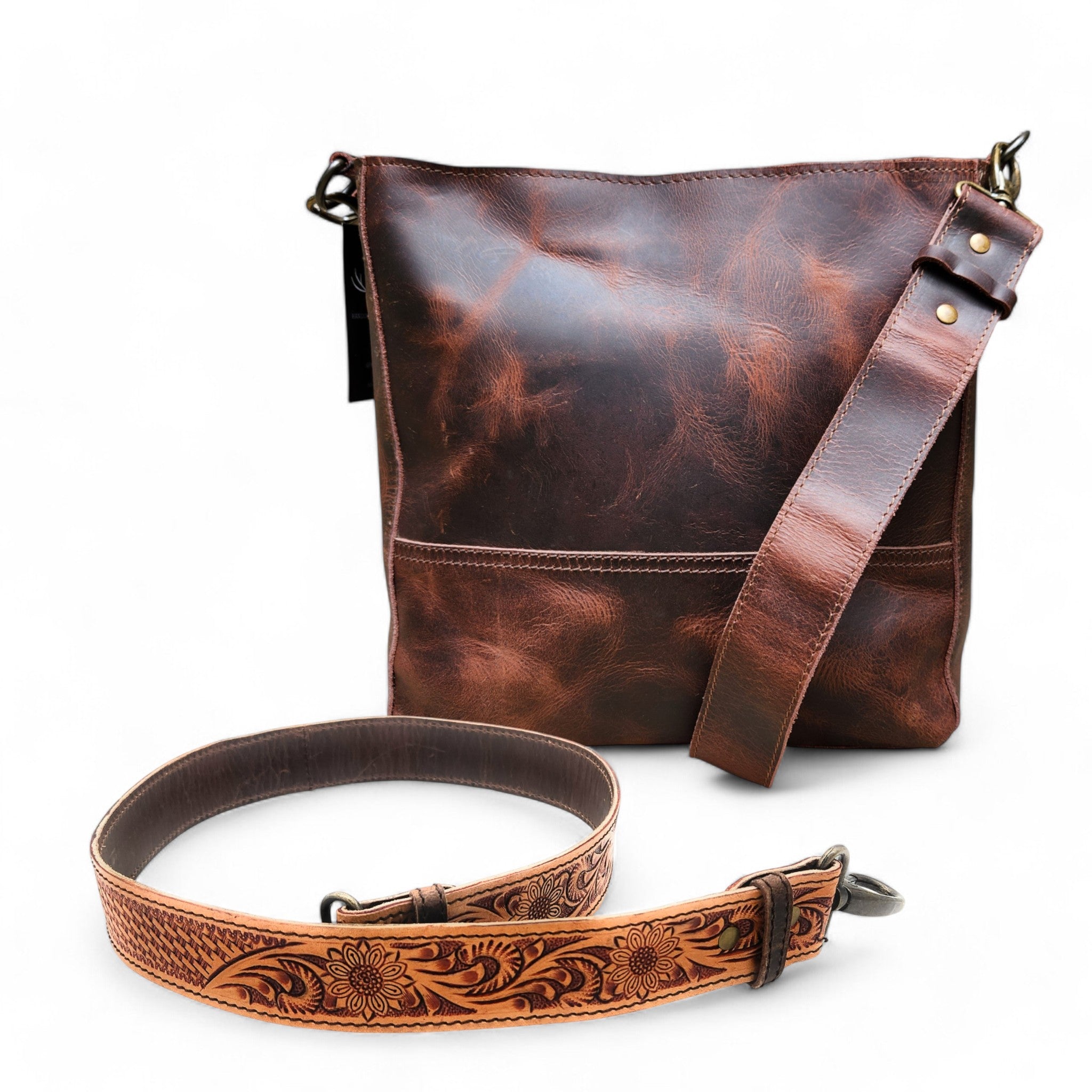 Rancho Detachable Belt Strap Bucket Purse Leather Handbag - Genuine Leather Purse - Ranch Junkie Mercantile LLC