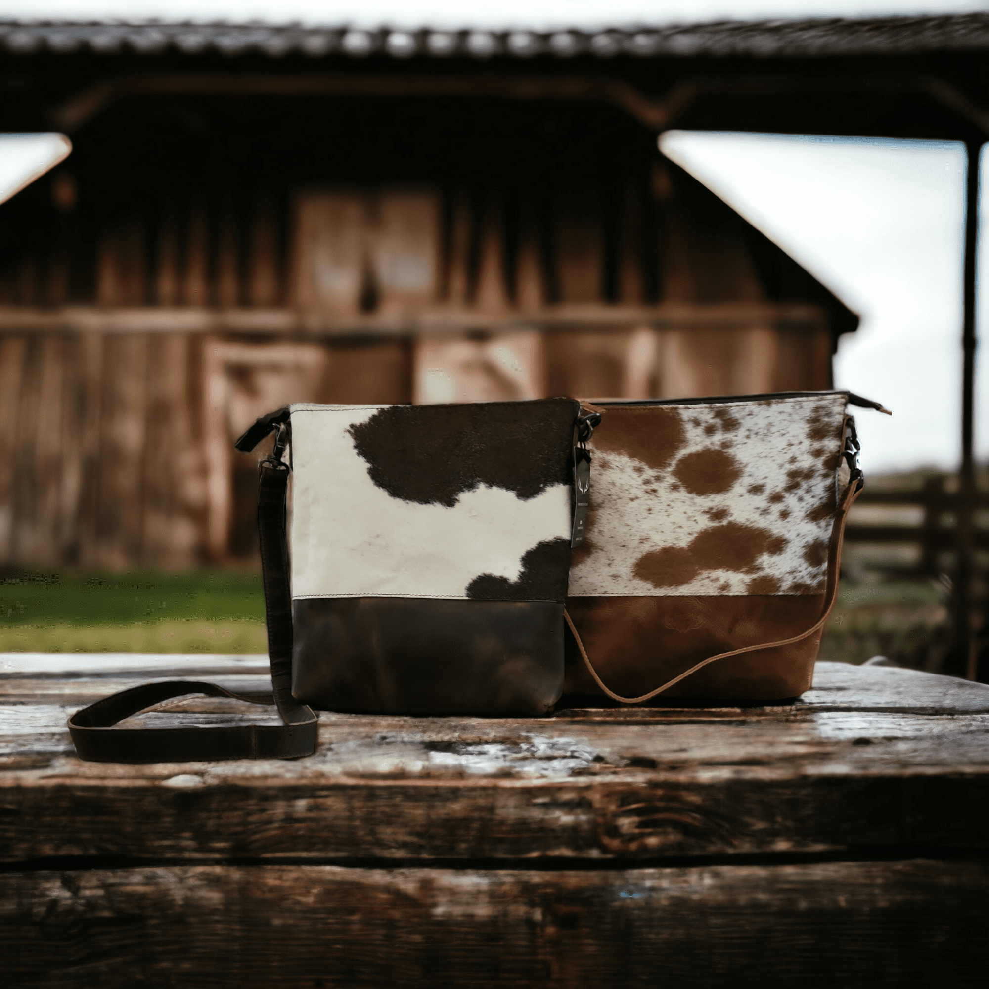 The Highlands Genuine Cowhide Large Crossbody Bag Saddle And Dark Brown Leather Crossbody Purse - Ranch Junkie Mercantile LLC