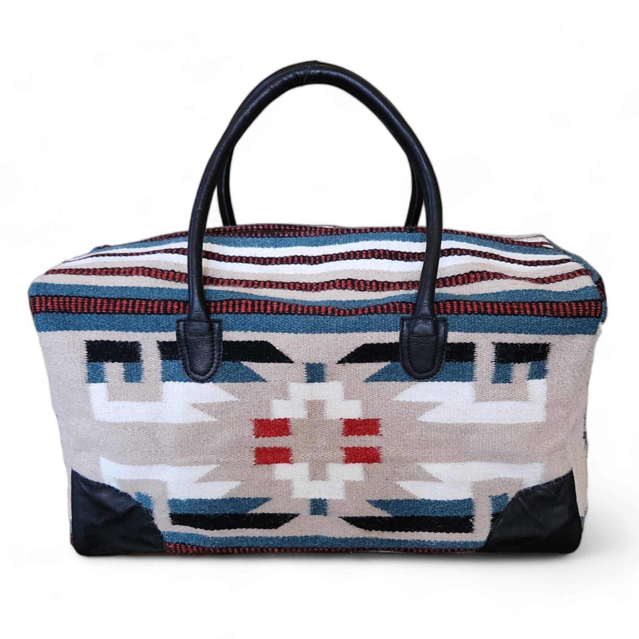 Aztec Large Weekender Southwestern Duffel Bag Sahara Saddle Blanket Bag 100% Leather Handles - Ranch Junkie Mercantile LLC