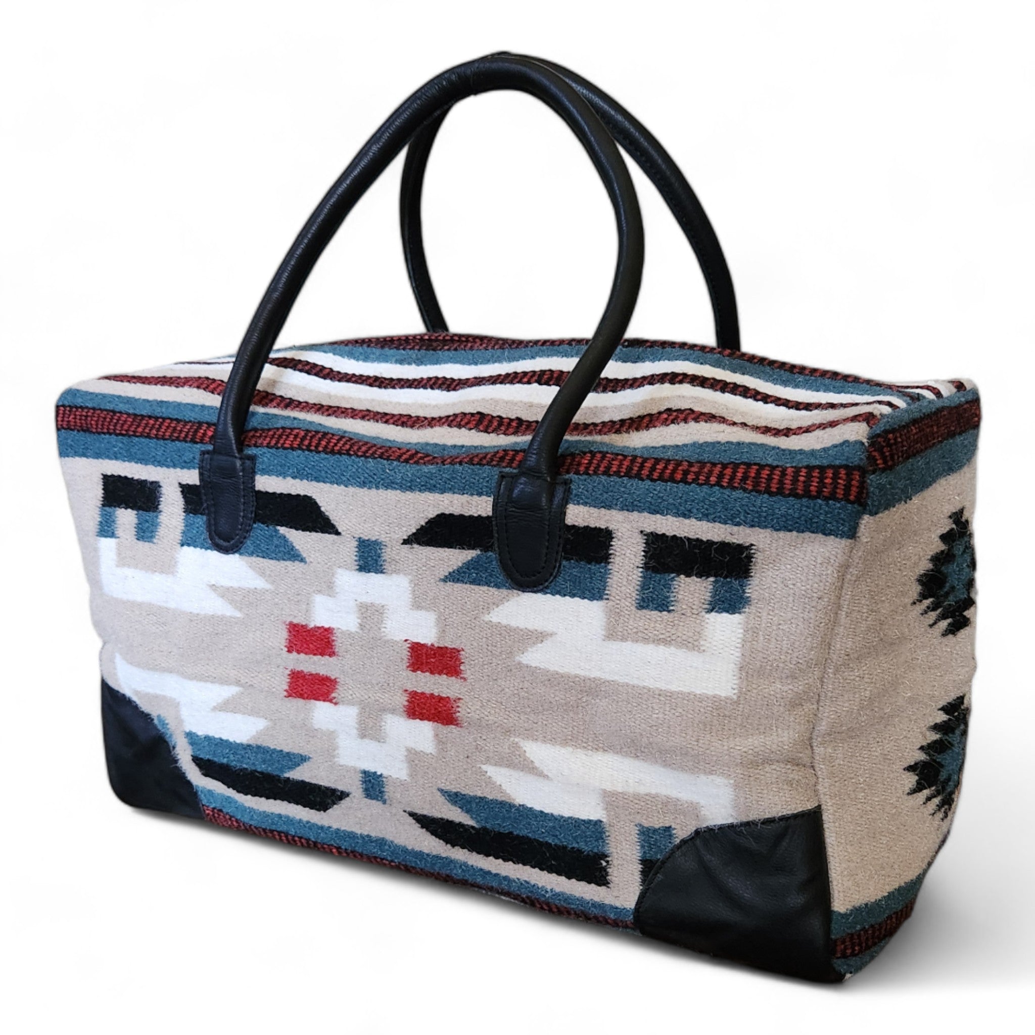 Aztec Large Weekender Southwestern Duffel Bag Sahara Saddle Blanket Bag 100% Leather Handles - Ranch Junkie Mercantile LLC