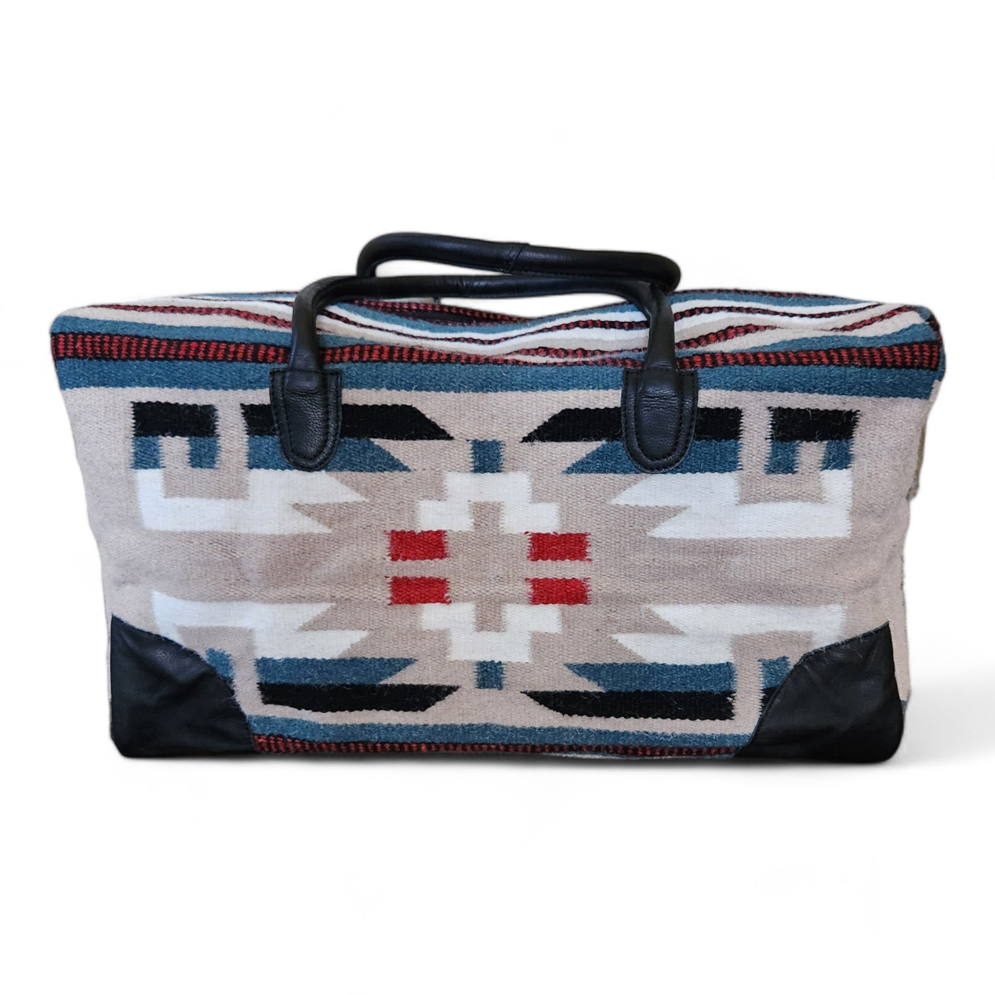 Aztec Large Weekender Southwestern Duffel Bag Sahara Saddle Blanket Bag 100% Leather Handles - Ranch Junkie Mercantile LLC