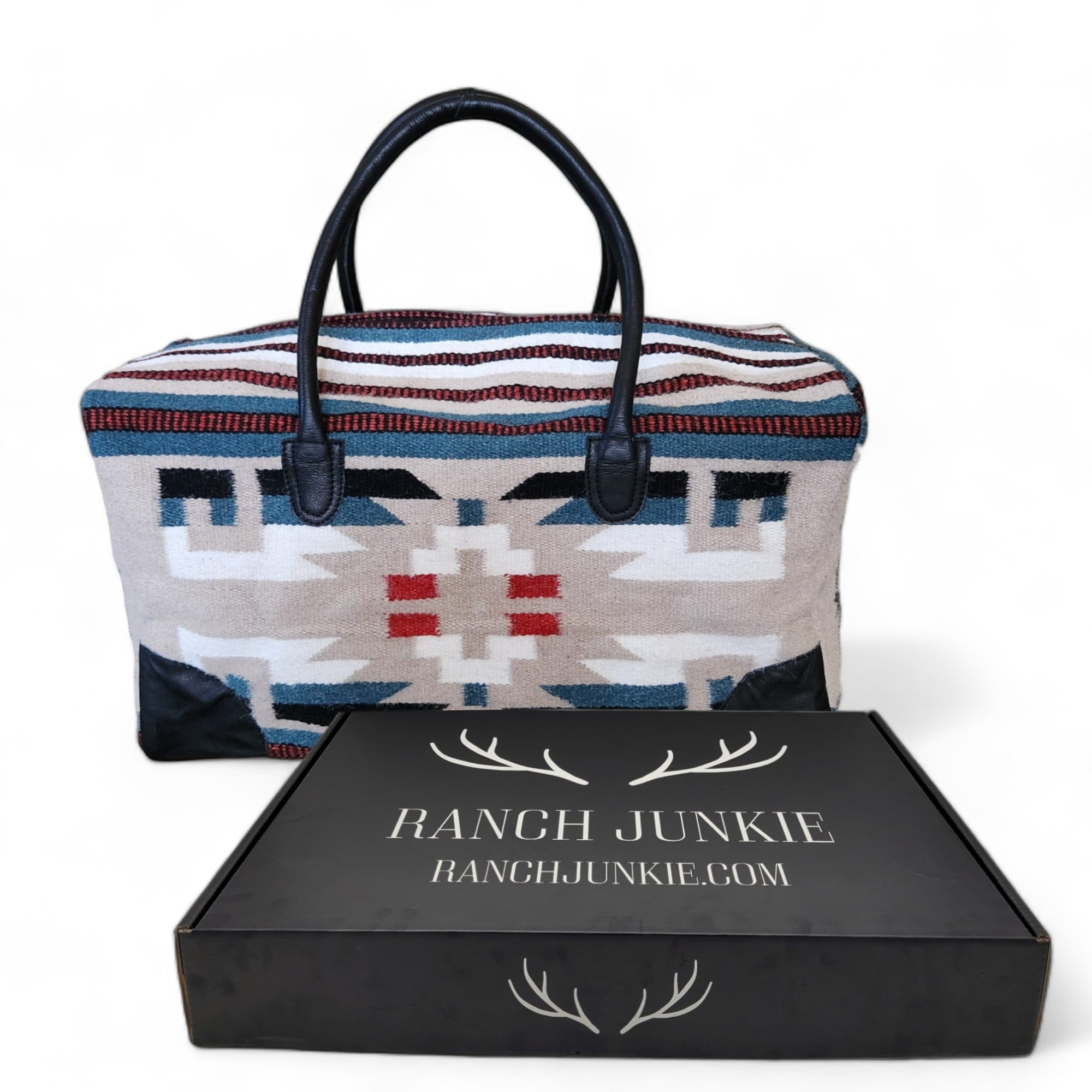 Aztec Large Weekender Southwestern Duffel Bag Sahara Saddle Blanket Bag 100% Leather Handles - Ranch Junkie Mercantile LLC