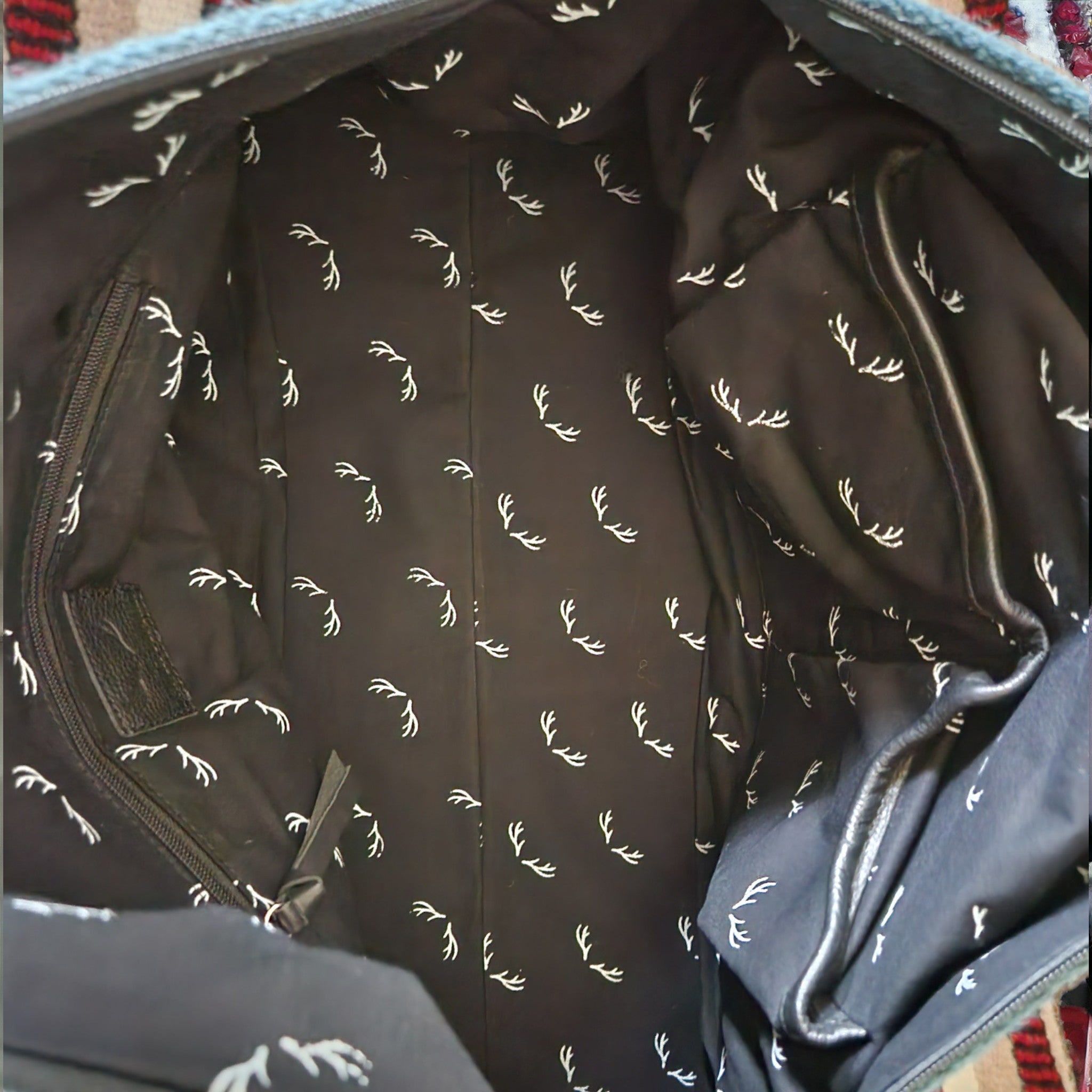 Aztec Large Weekender Southwestern Duffel Bag Sahara Saddle Blanket Bag 100% Leather Handles - Ranch Junkie Mercantile LLC