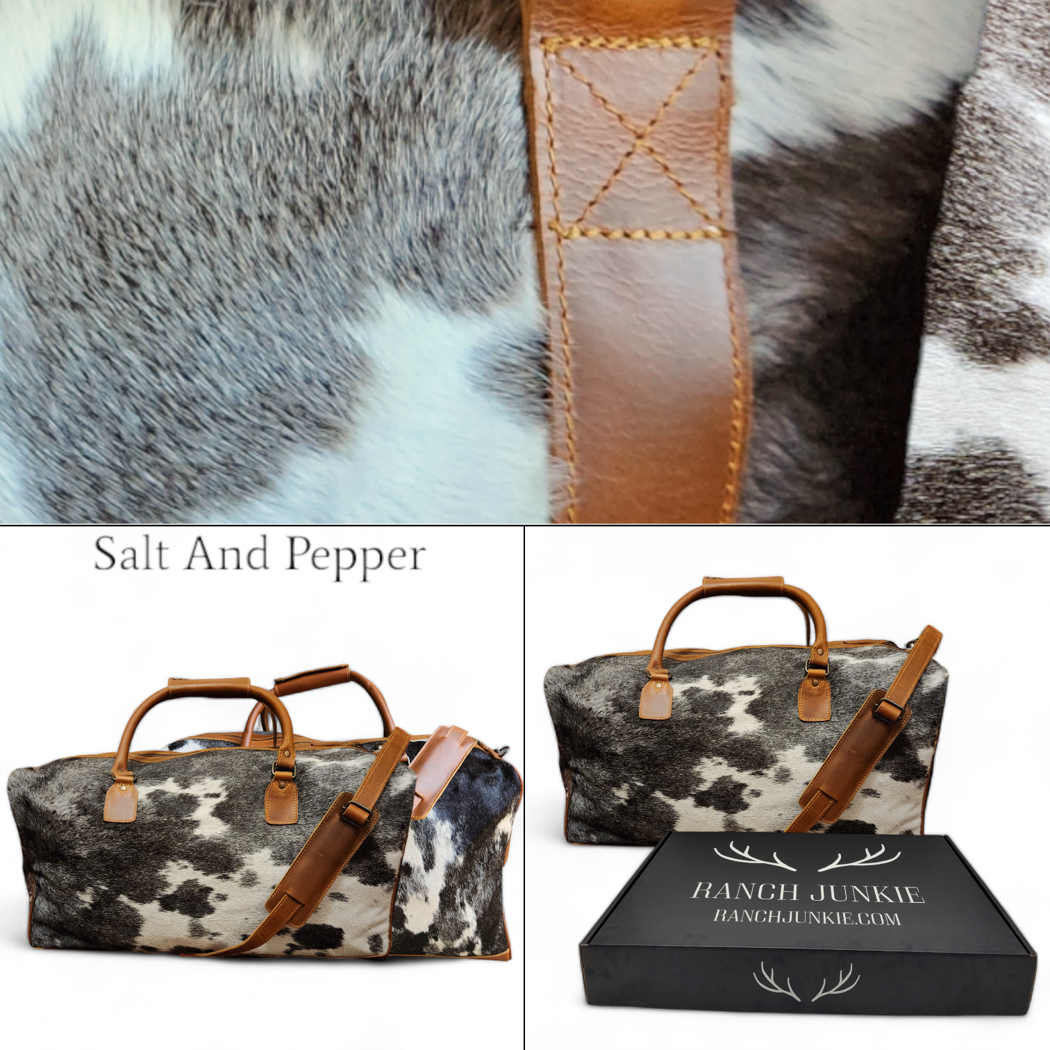 Genuine Cowhide Duffel Bag The Highlands Large Black Cowhide Duffel - Ranch Junkie Mercantile LLC