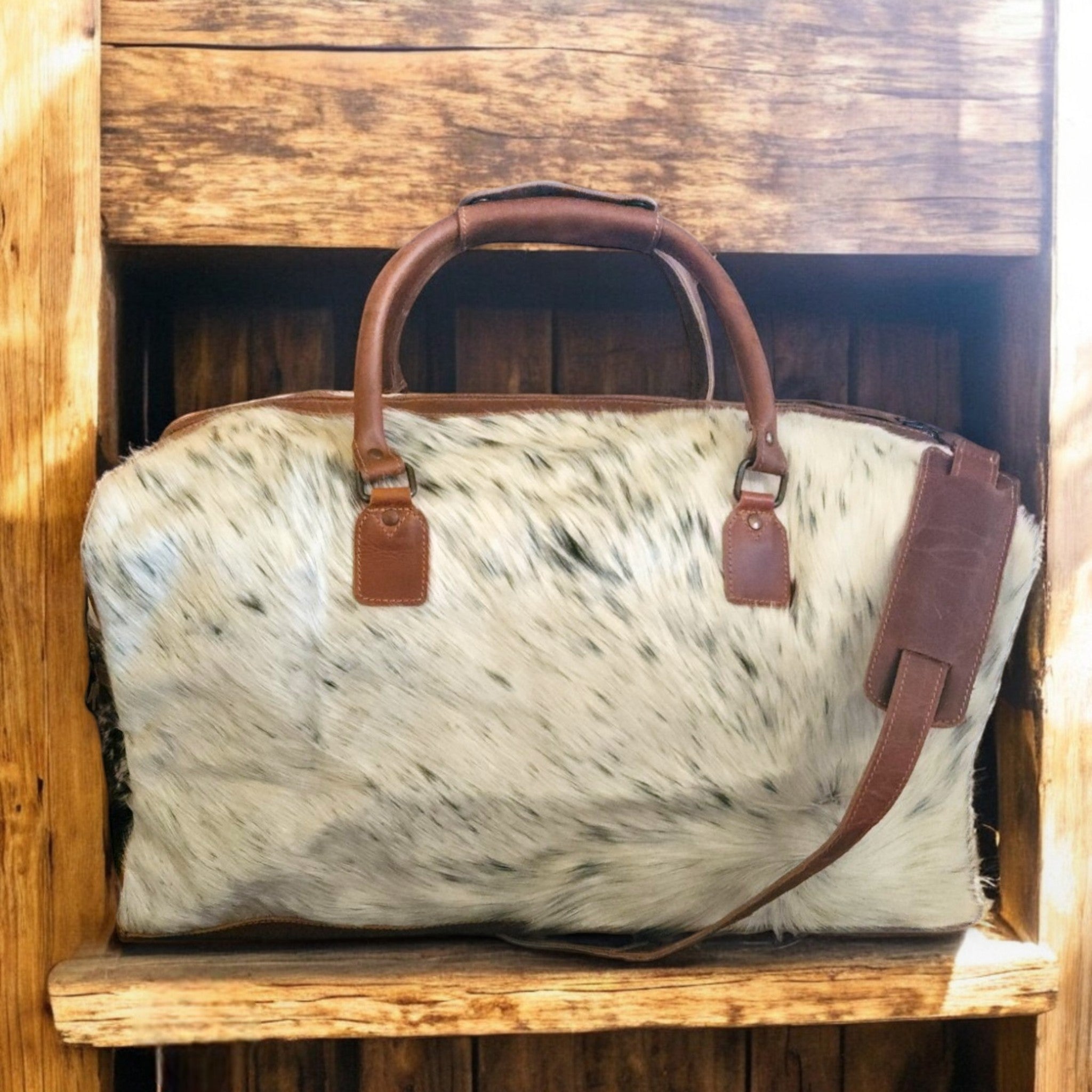 Sample Sale Highlands Speckled Black Large Genuine Cowhide Weekender Cowhide Duffel #3 - Ranch Junkie Mercantile LLC