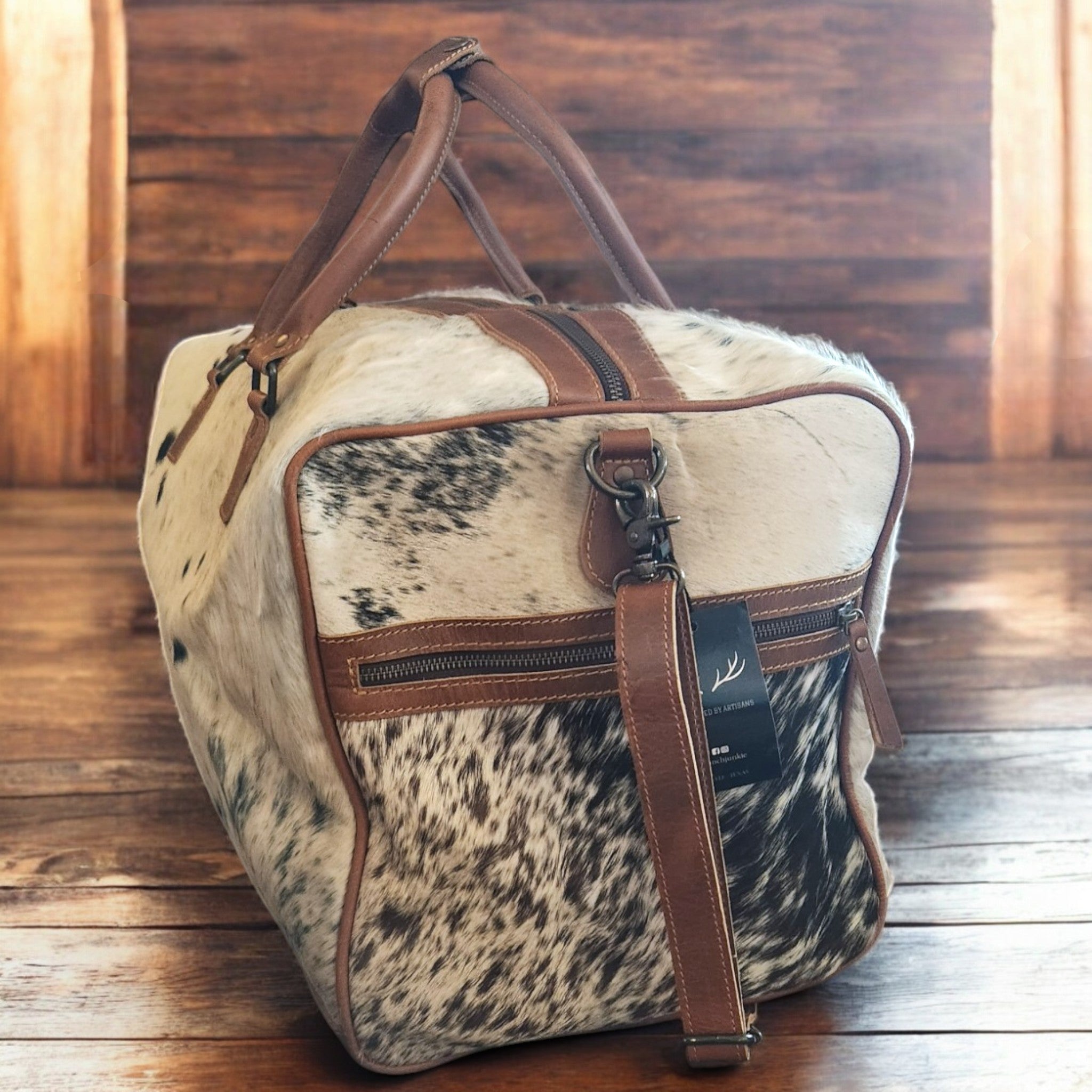 Sample Sale Highlands Speckled Black Large Genuine Cowhide Weekender Cowhide Duffel #3 - Ranch Junkie Mercantile LLC