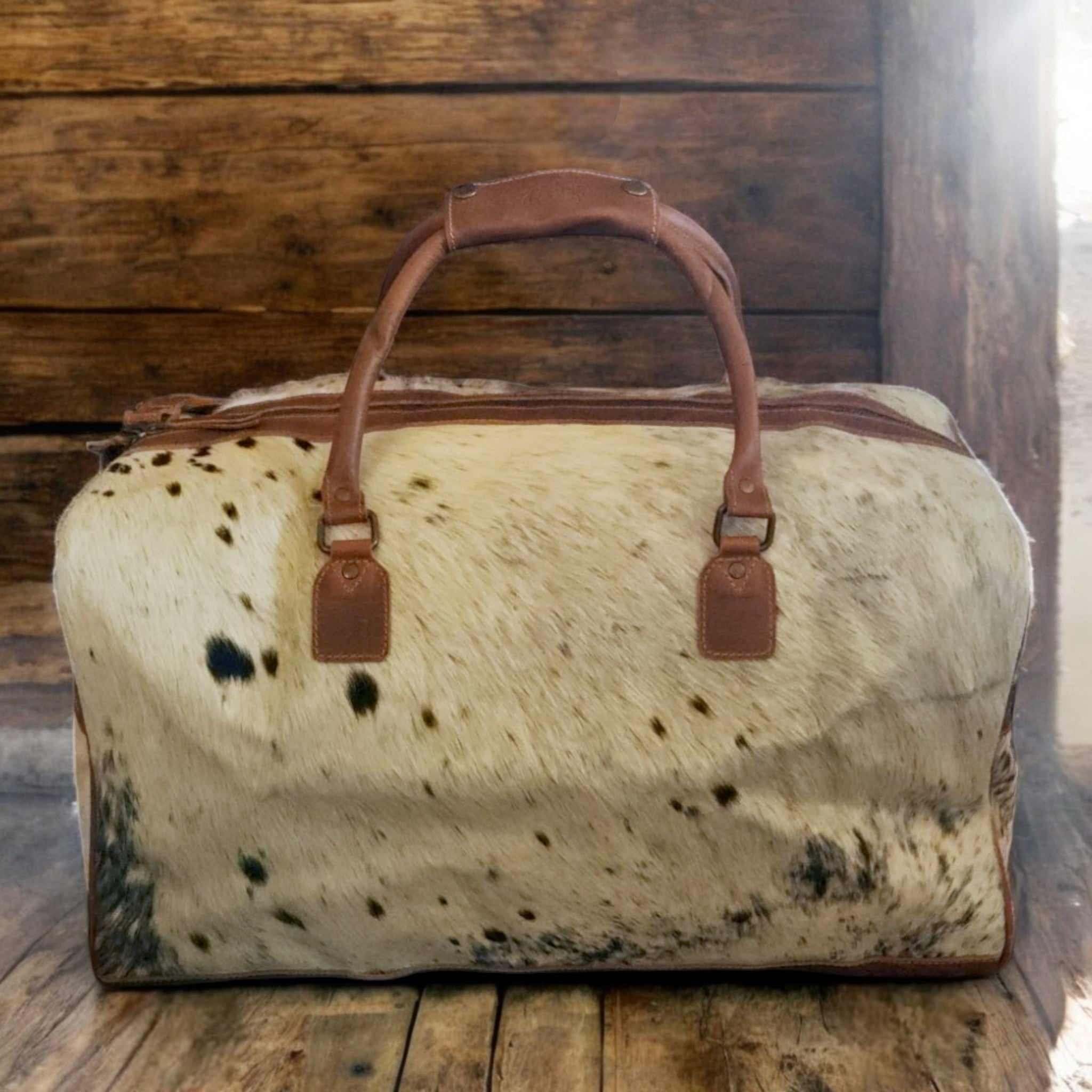 Sample Sale Highlands Speckled Black Large Genuine Cowhide Weekender Cowhide Duffel #3 - Ranch Junkie Mercantile LLC