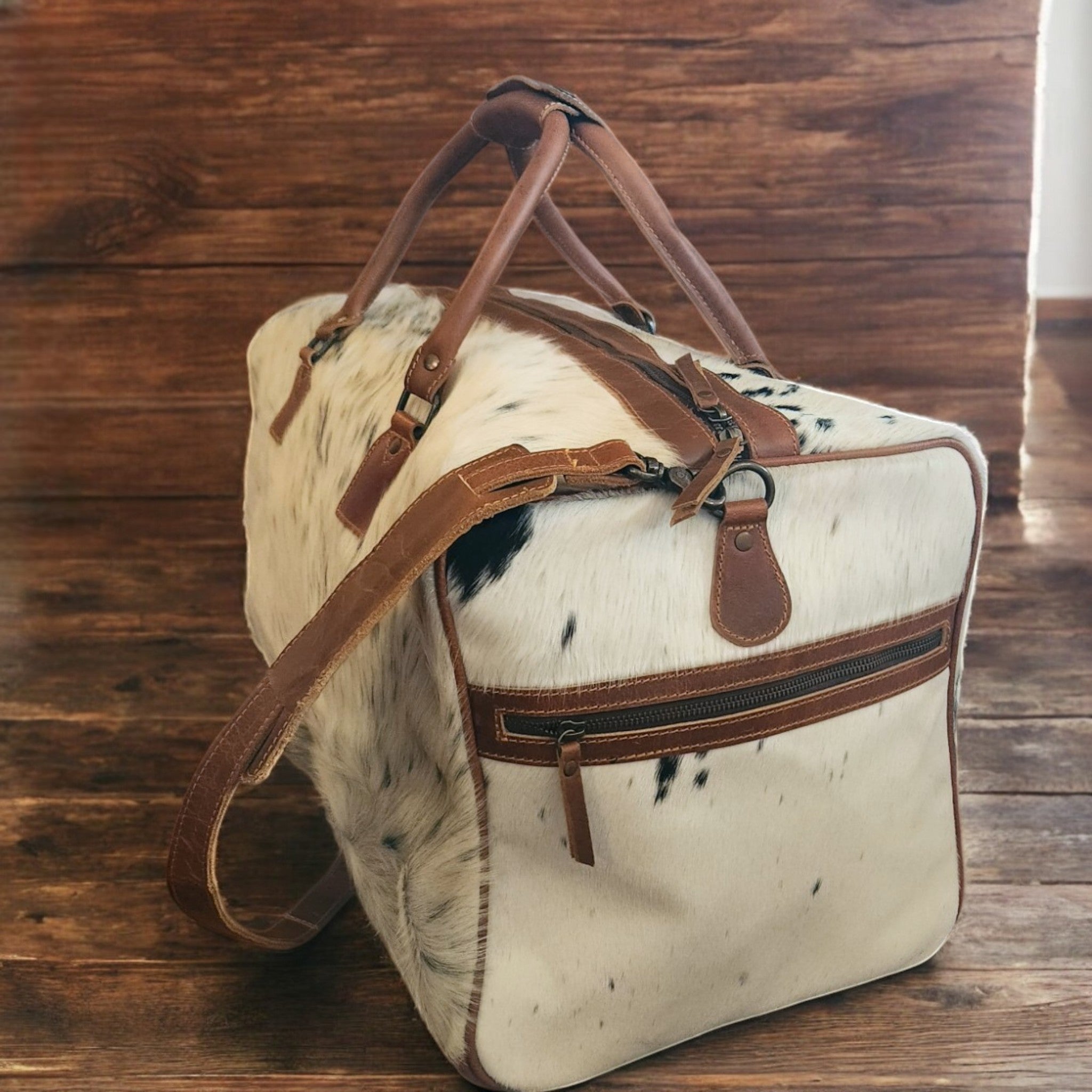 Sample Sale Highlands Speckled Black Large Genuine Cowhide Weekender Cowhide Duffel #3 - Ranch Junkie Mercantile LLC