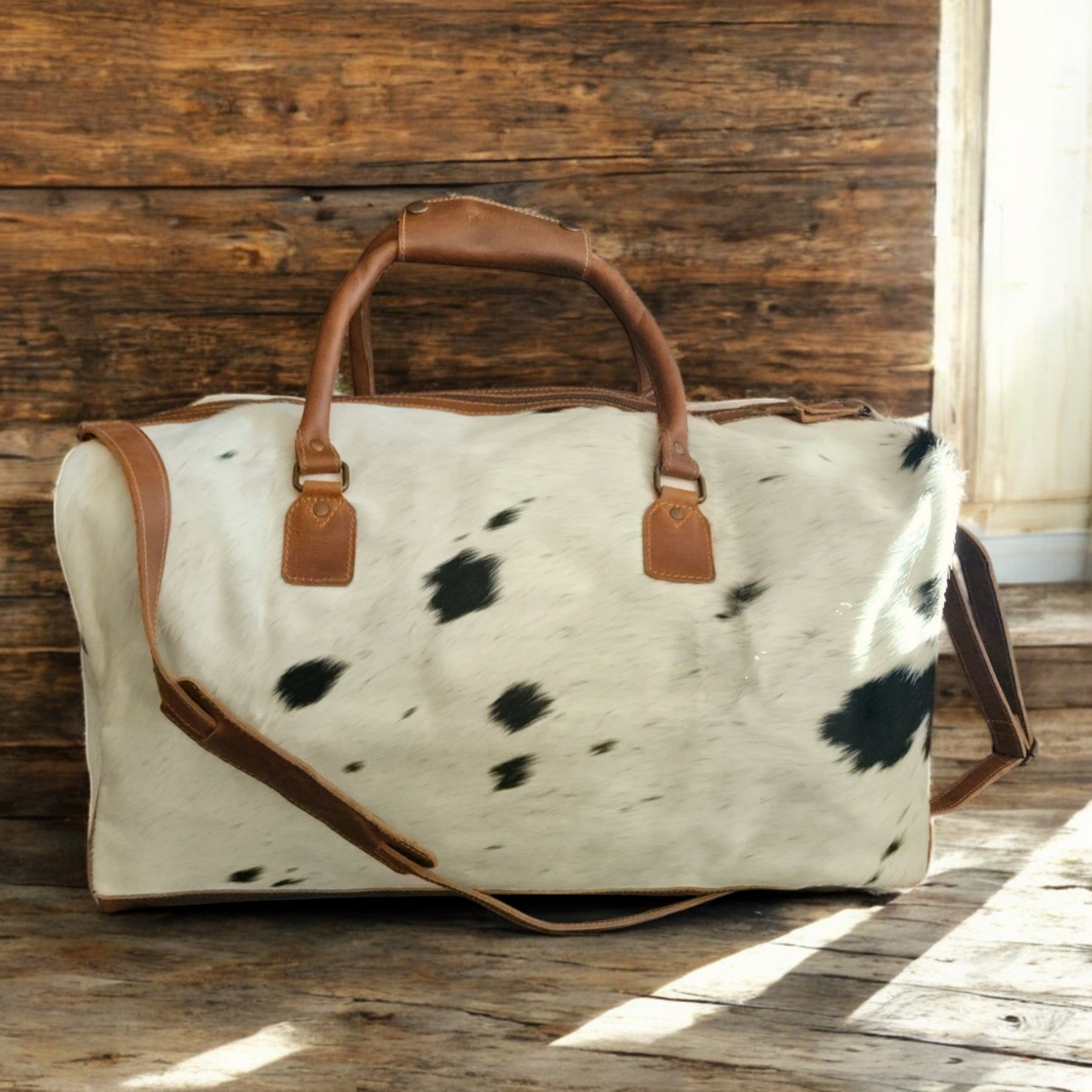Sample Sale Highlands Black And White Large Genuine Cowhide Weekender Cowhide Duffel #8 - Ranch Junkie Mercantile LLC