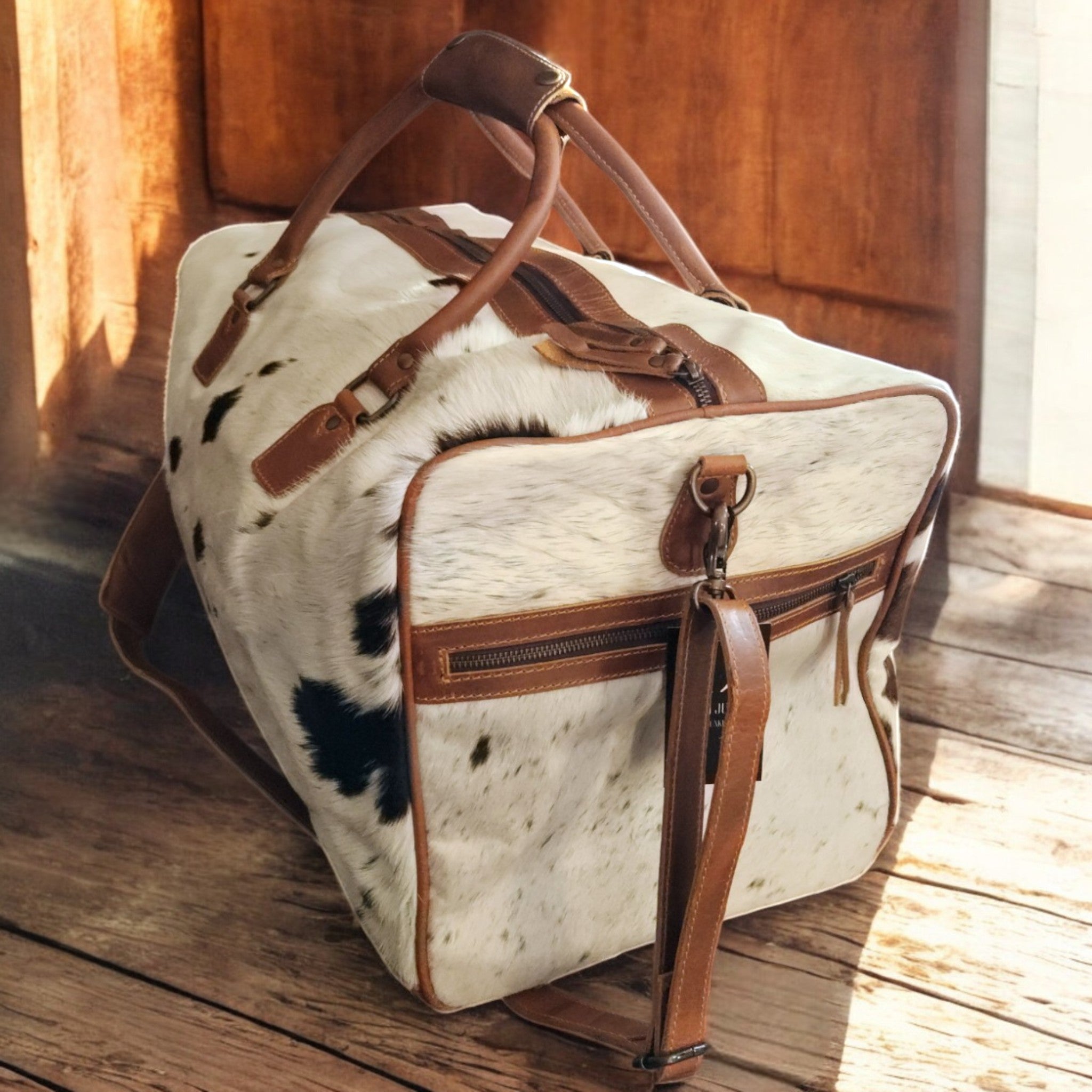 Sample Sale Highlands Black And White Large Genuine Cowhide Weekender Cowhide Duffel #8 - Ranch Junkie Mercantile LLC