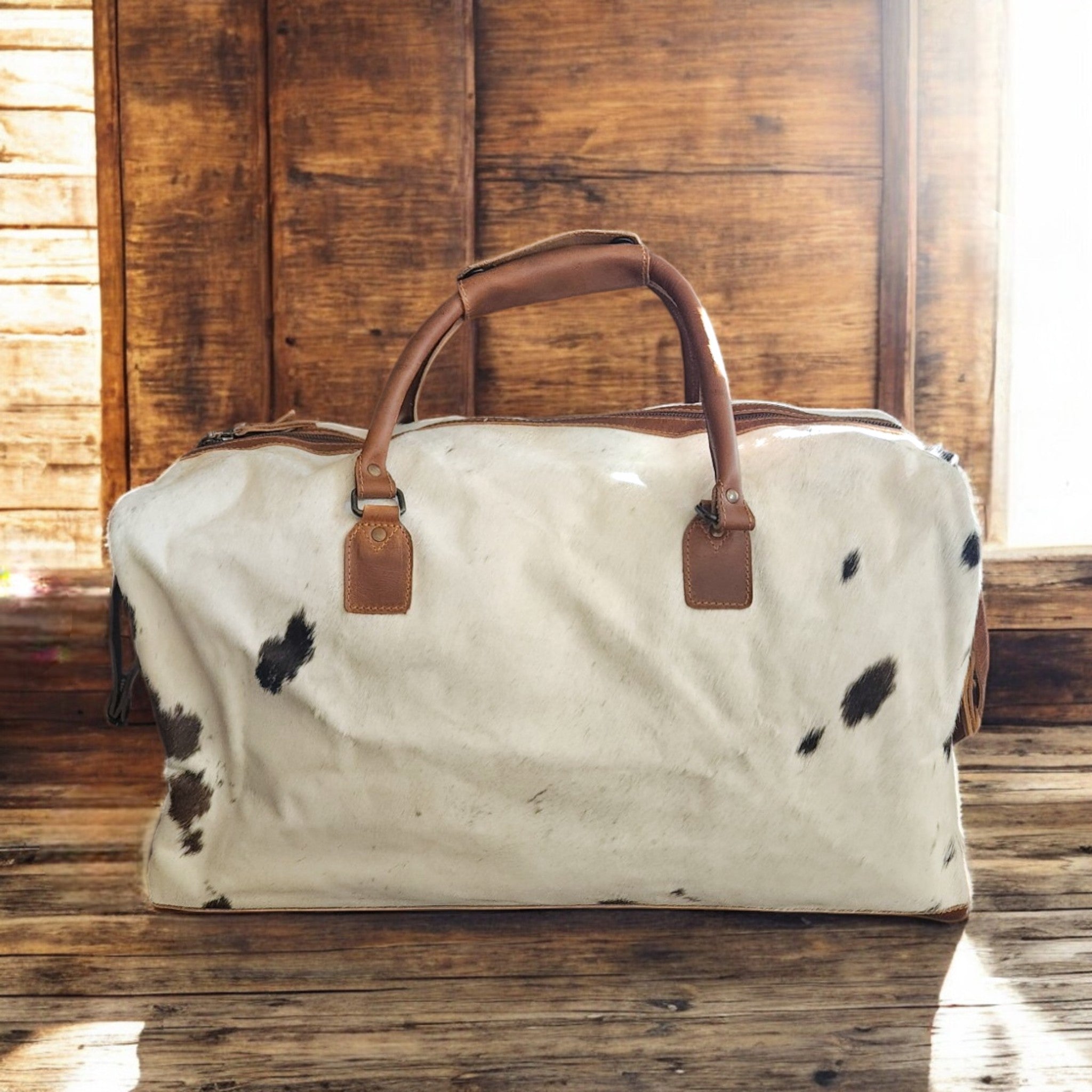 Sample Sale Highlands Black And White Large Genuine Cowhide Weekender Cowhide Duffel #8 - Ranch Junkie Mercantile LLC