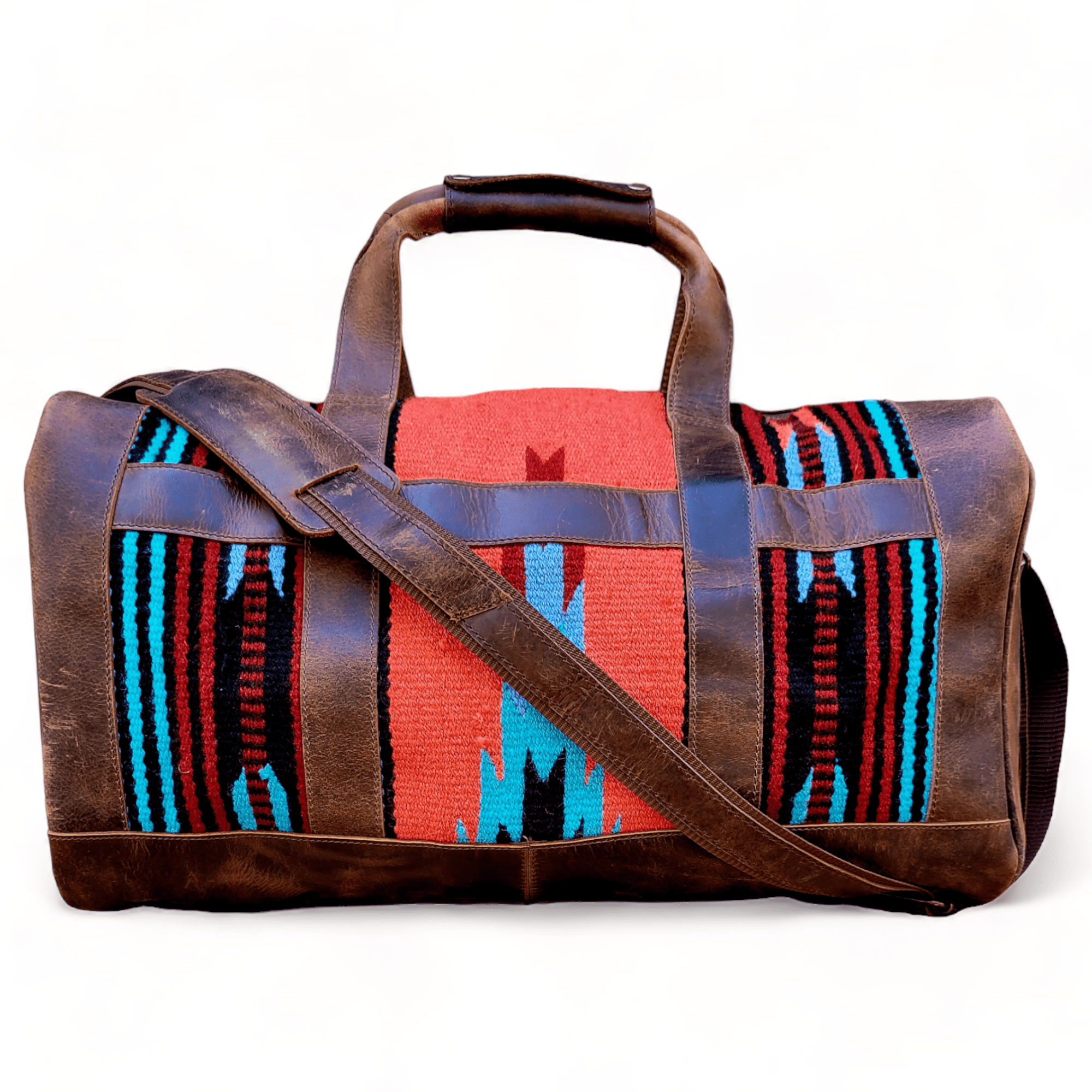 Sedona Southwestern Saddle Blanket Aztec Weekender Leather Duffel Bag - Ranch Junkie Mercantile LLC