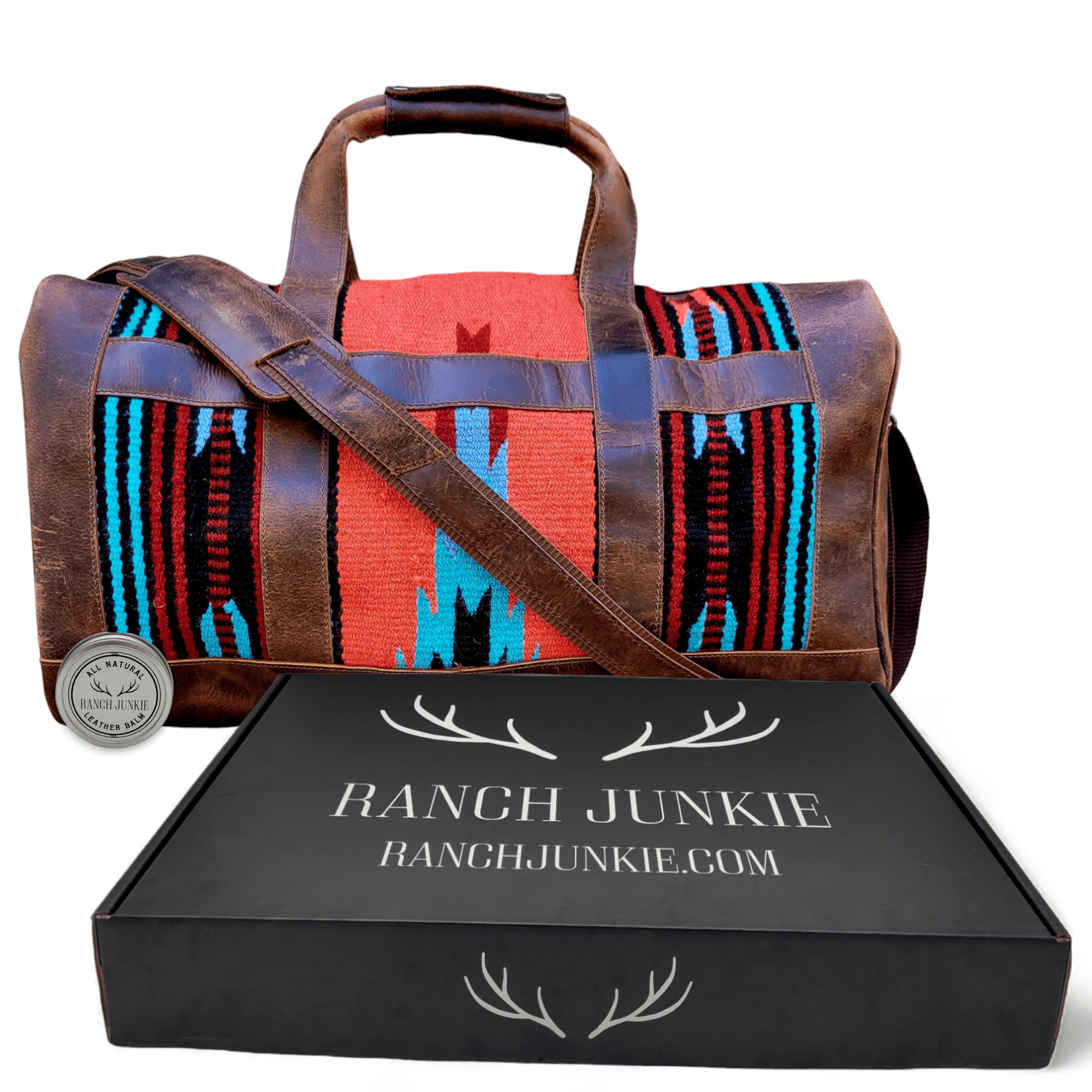 Sedona Southwestern Saddle Blanket Aztec Weekender Leather Duffel Bag - Ranch Junkie Mercantile LLC