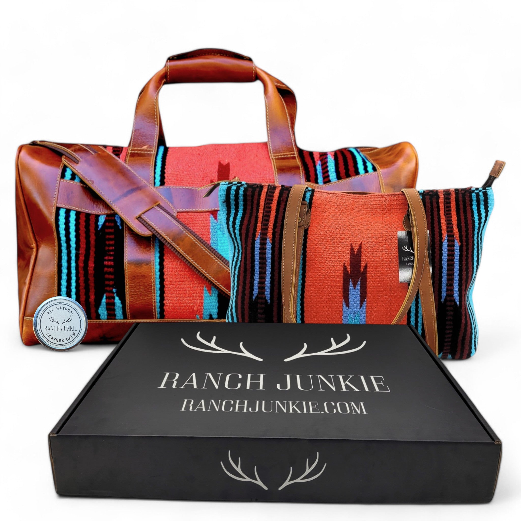 Bundle Deal The Sedona Southwestern Leather Aztec Weekender Duffel Bag+ Large Western Tote Bag - Ranch Junkie Mercantile LLC