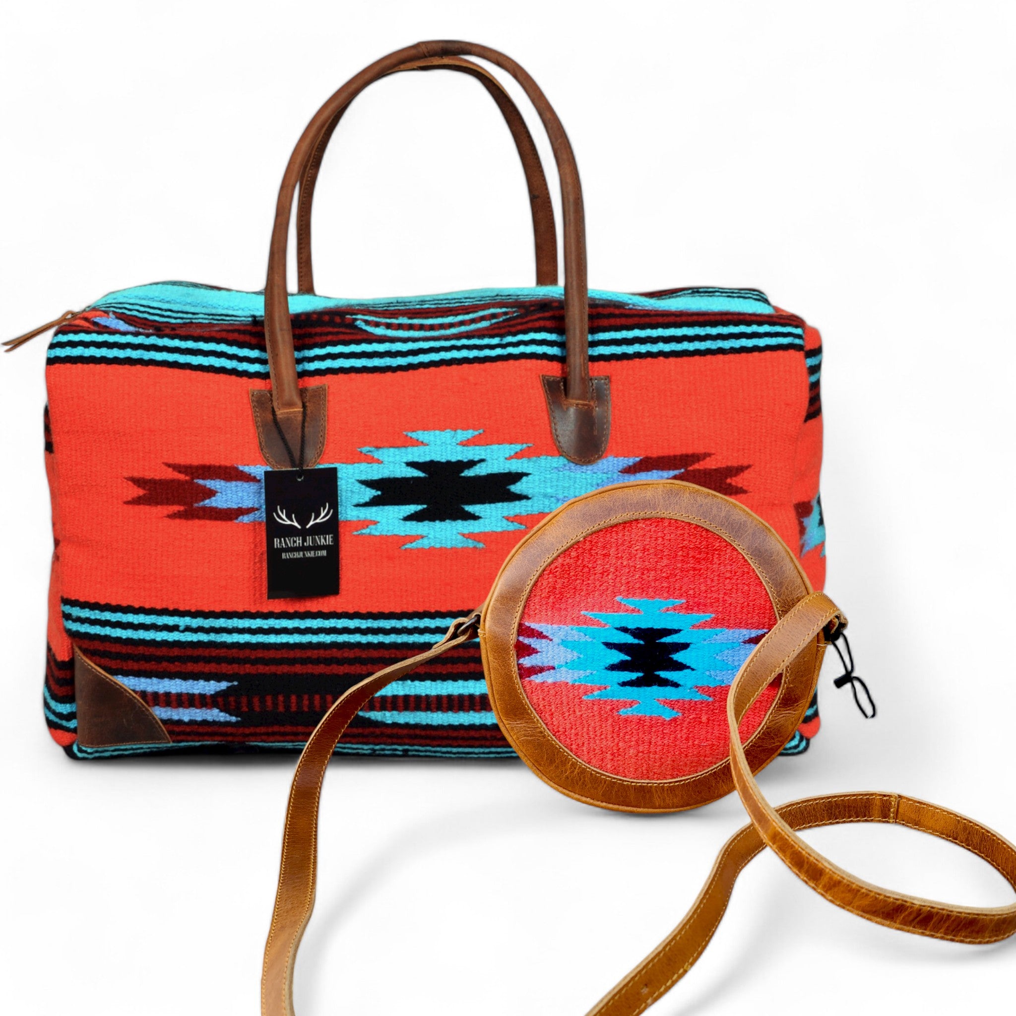 Bundle Deal Sedona Boho Aztec Saddle Blanket Large Weekender Southwestern Duffel Bag +Sedona Canteen Crossbody - Ranch Junkie Mercantile LLC