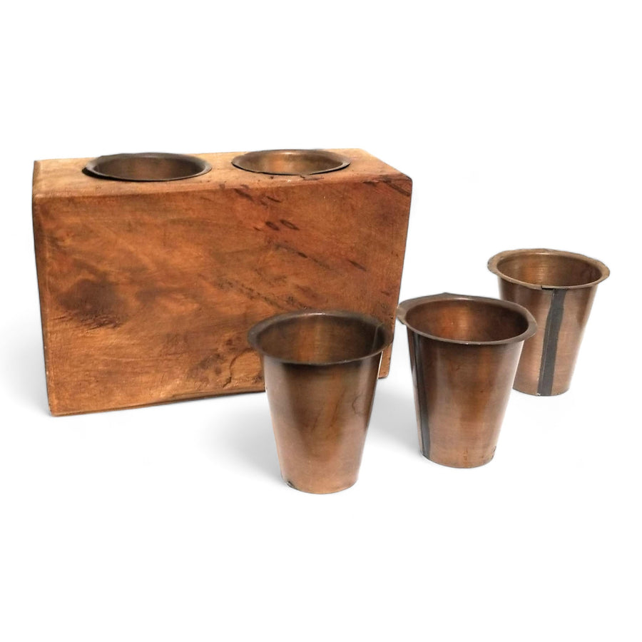 6-Piece Sugar Mold Candle Holder Set – Primitive Tin Cup Votives With Candles – Rustic, Naive Style