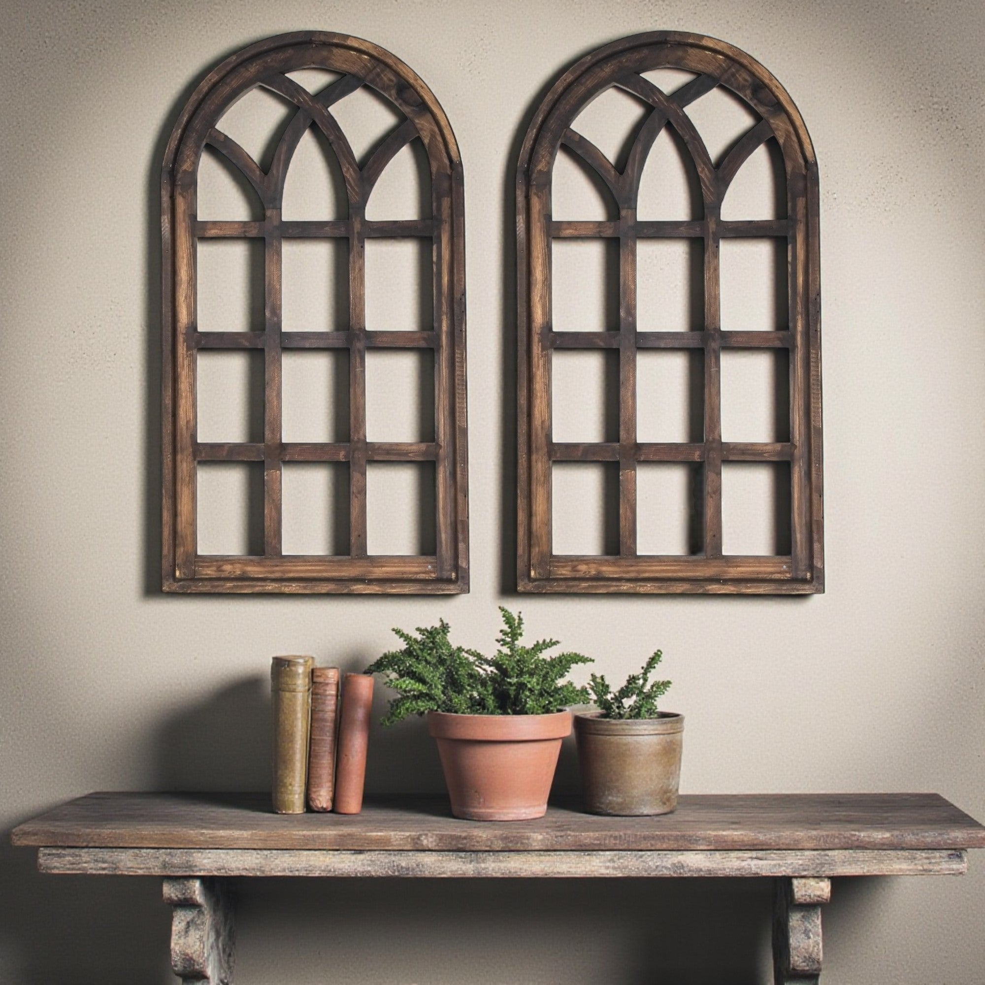 44 Inch Wall Wood Window Arch -Large Cathedral Window Frame-Sunset Grove Cathedral - Ranch Junkie Mercantile LLC