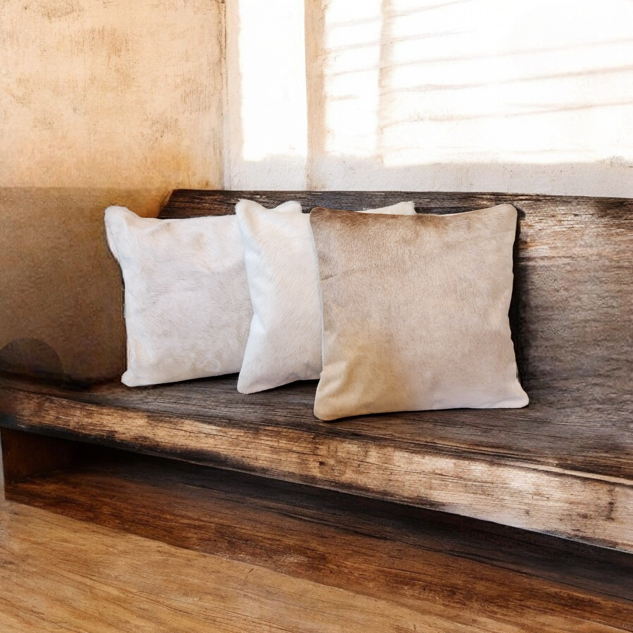 18x18 Genuine Cowhide Pillow Covers Toasted Marshmallow Palomino Double Sided Highlands Cowhide Pillow - Ranch Junkie Mercantile LLC
