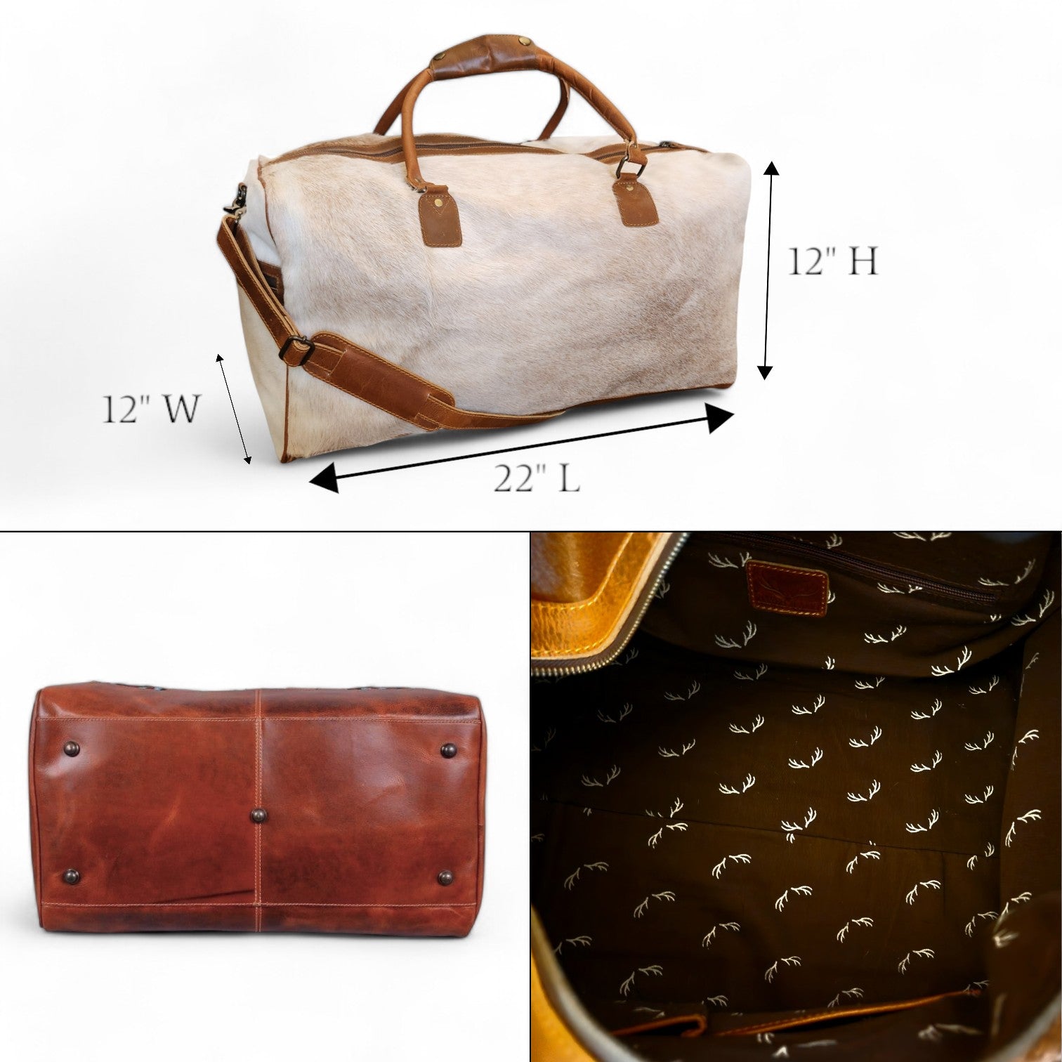 Bundle Deal Highlands Large Genuine Cowhide Weekender Duffel Bag + Cosmetic Pouch Highlands Cowhide Makeup Bag Toasted Marshmallow - Ranch Junkie Mercantile LLC