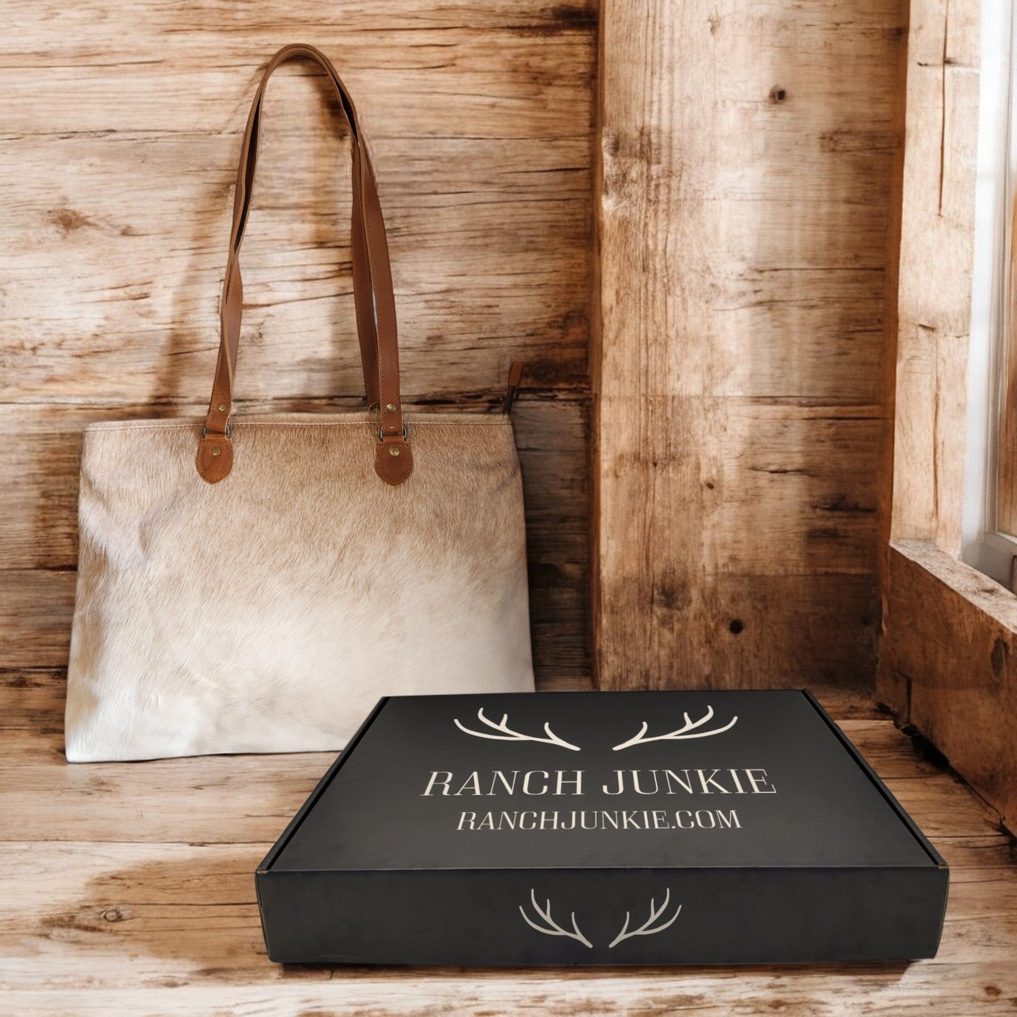 Genuine Cowhide Large Tote Highlands Cowhide Tote Bag Saddle - Ranch Junkie Mercantile LLC