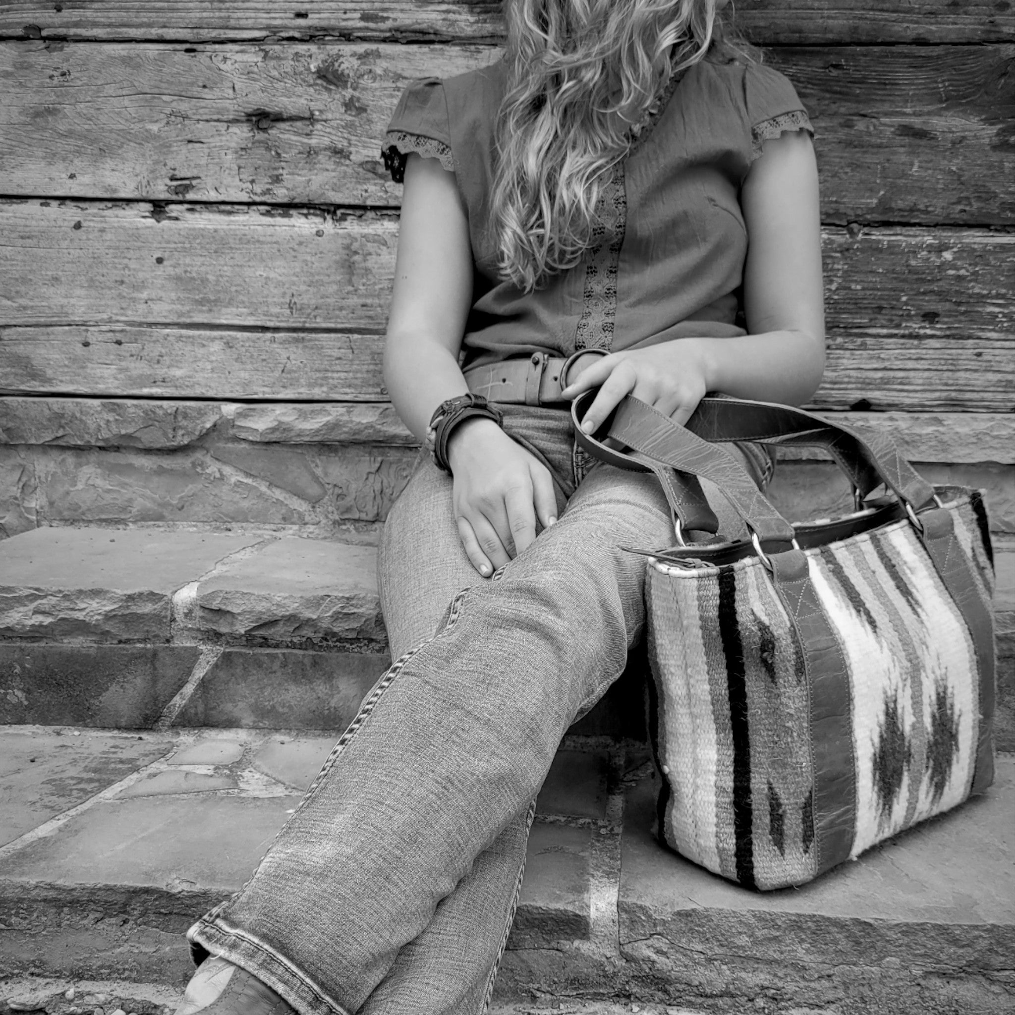 Southwestern Handwoven Saddle Blanket Wool Leather Boho Tote Sedona Western Purse - Ranch Junkie Mercantile LLC