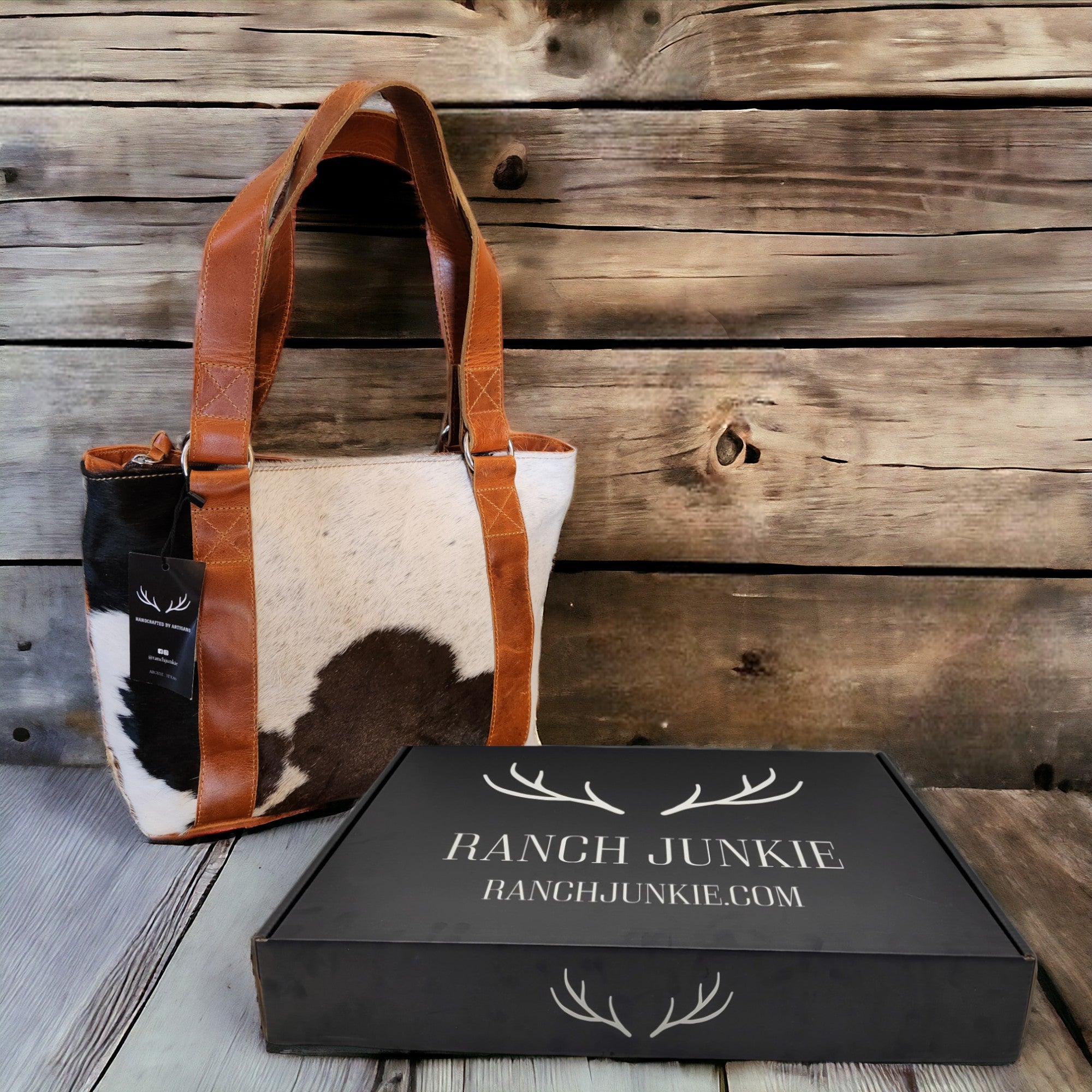 Genuine Cowhide Tote Handbag Black Highlands Purse - Ranch Junkie Mercantile LLC
