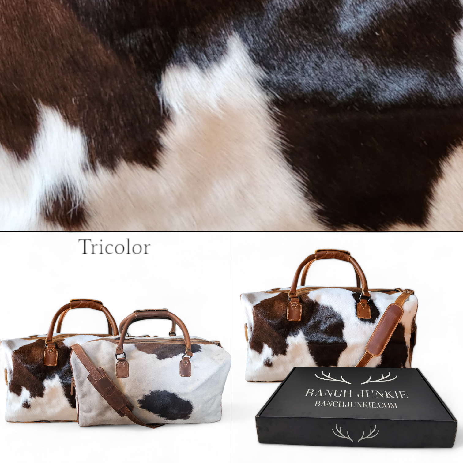 Genuine Cowhide Duffel Bag The Highlands Large Black Cowhide Duffel - Ranch Junkie Mercantile LLC